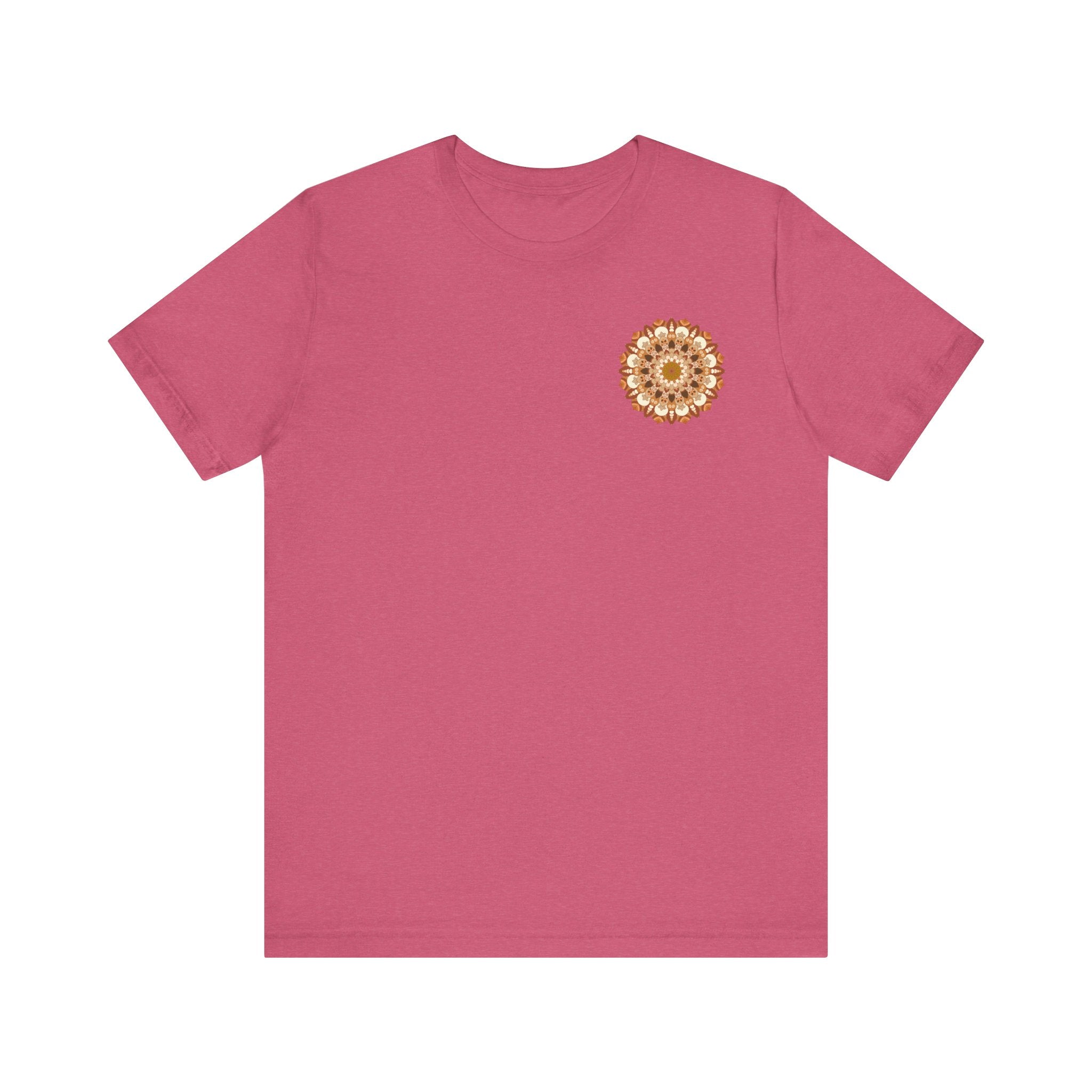 Mandala tee with lotus flower and peaceful mantra printed on it