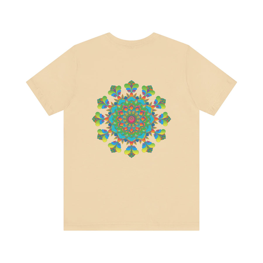 Colorful psychedelic mandala t-shirt with intricate design and spiritual vibes