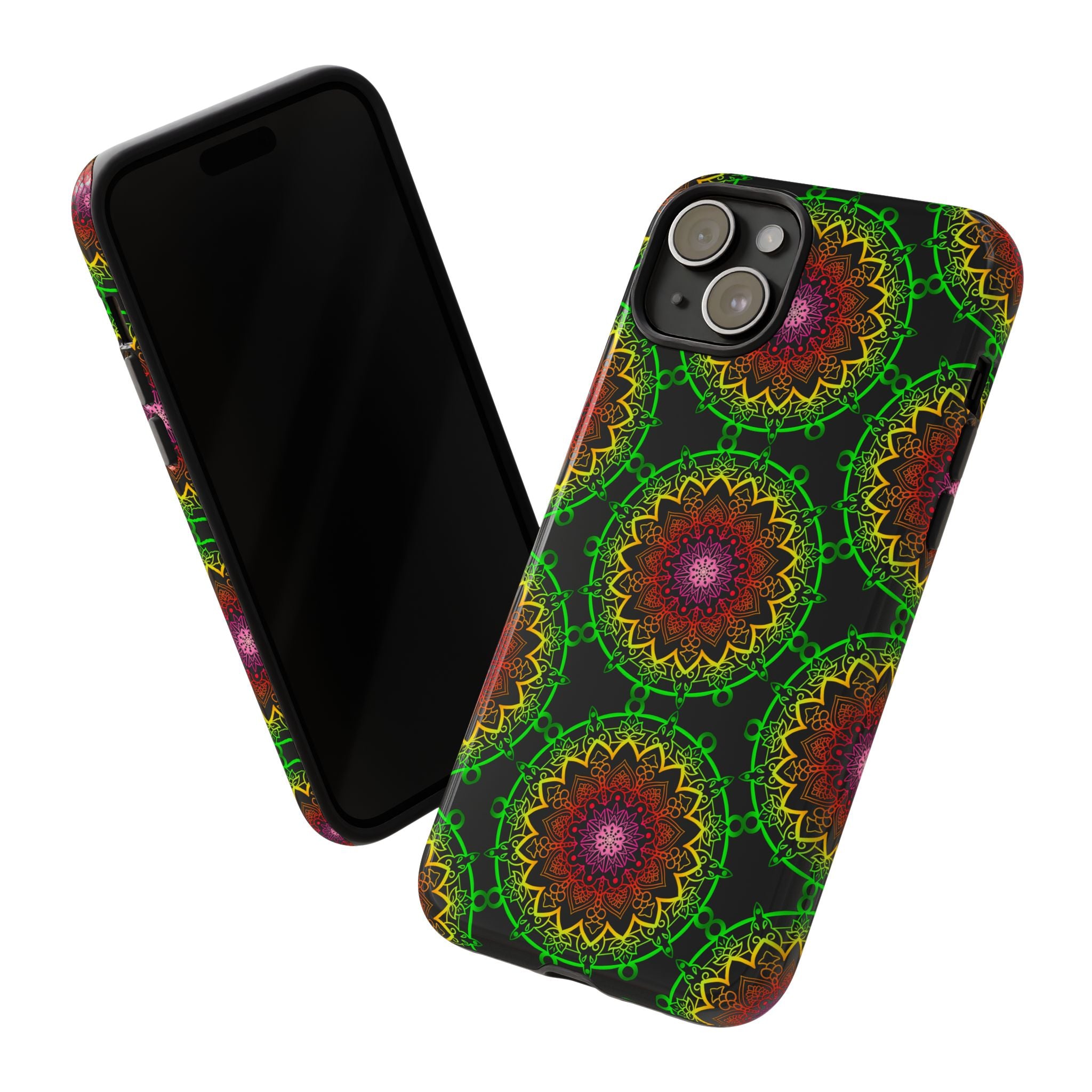 Custodia per telefono con mandala artistica, motivi audaci e stile moderno