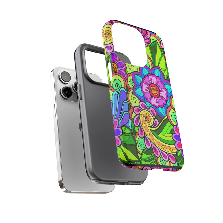 Floral Fantasy iPhone and Google Pixel Case in Bright Green Palette