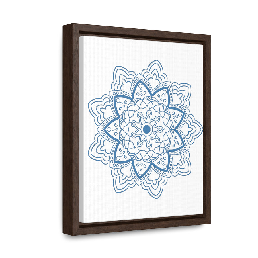 Handcrafted steel blue mandala design wall art on gallery canvas wraps in vertical frame, perfect for adding an artistic touch to your space