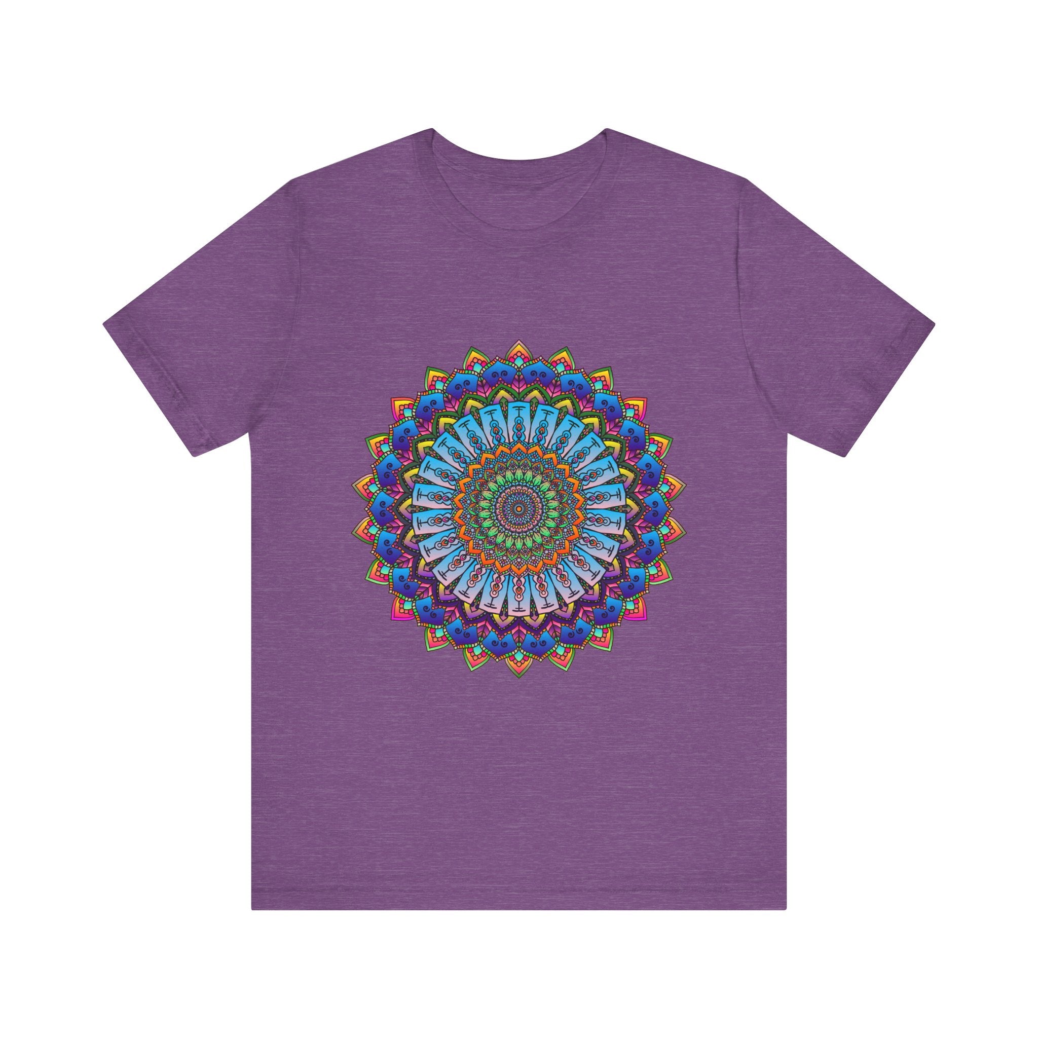 Close-up of Vibrant Mandala Tee with Intricate and Colorful Design