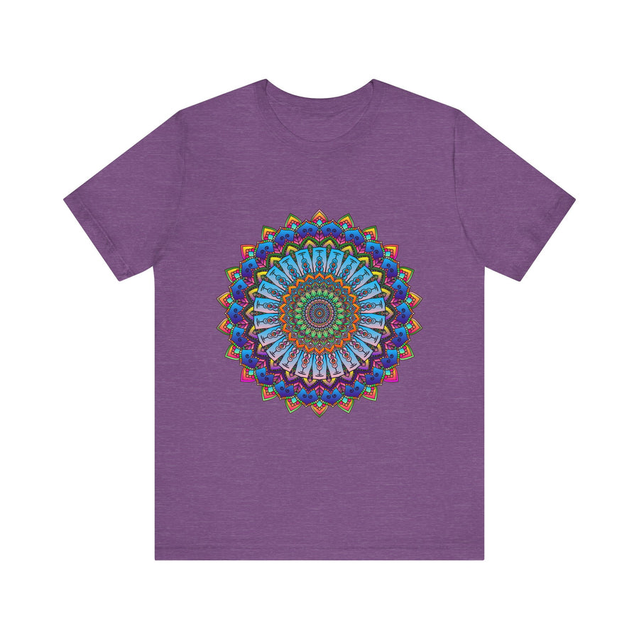 Close-up of Vibrant Mandala Tee with Intricate and Colorful Design
