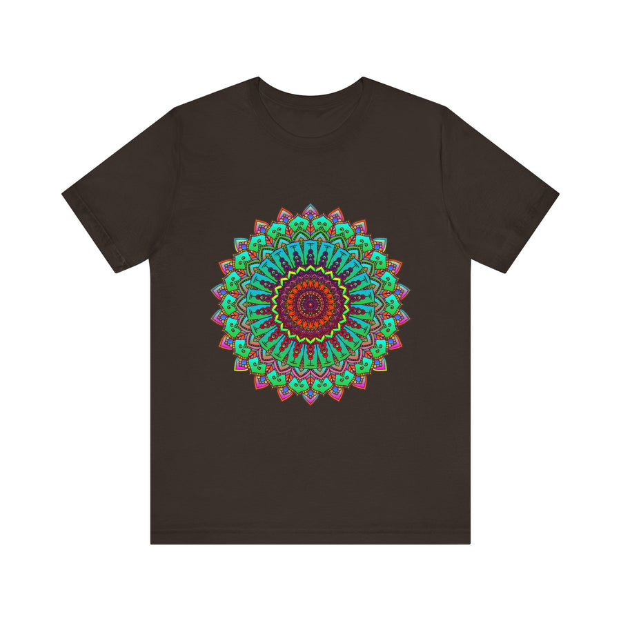Vibrant Mandala Tee featuring colorful, intricate spiritual art design on a comfortable, stylish t-shirt