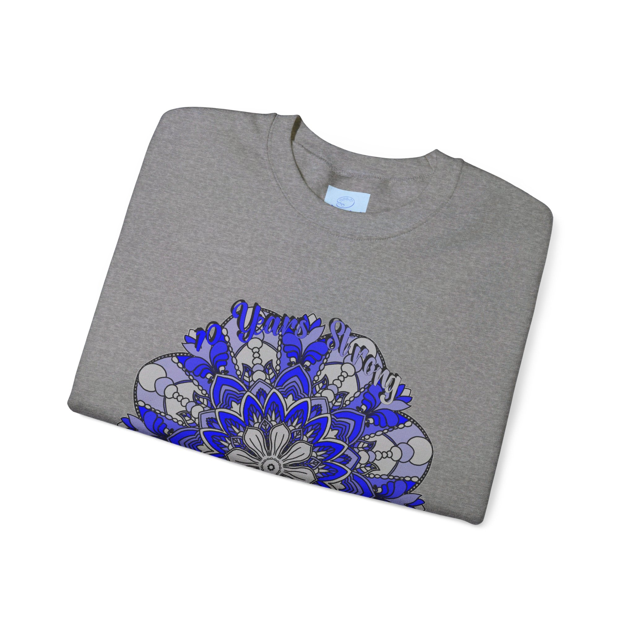 10th Anniversary 10 Years Strong Unisex Sweatshirt in Navy Front View with Logo Print