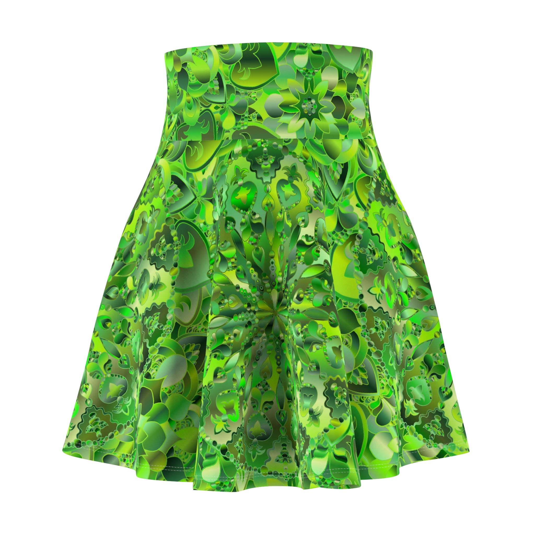 Green Shades Floral Mandala Skater Skirt