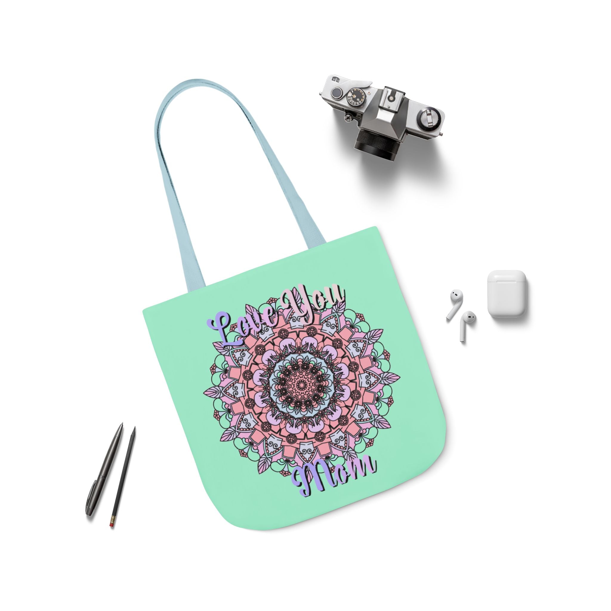 Mandala 'Love You Mom' Canvas Tote — Floral Mother's Day Gift Bag