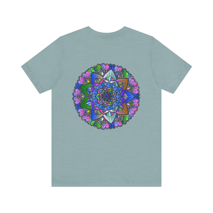 Vibrant Mandala T-Shirt in shades of purple and turquoise with a joyful mandala pattern
