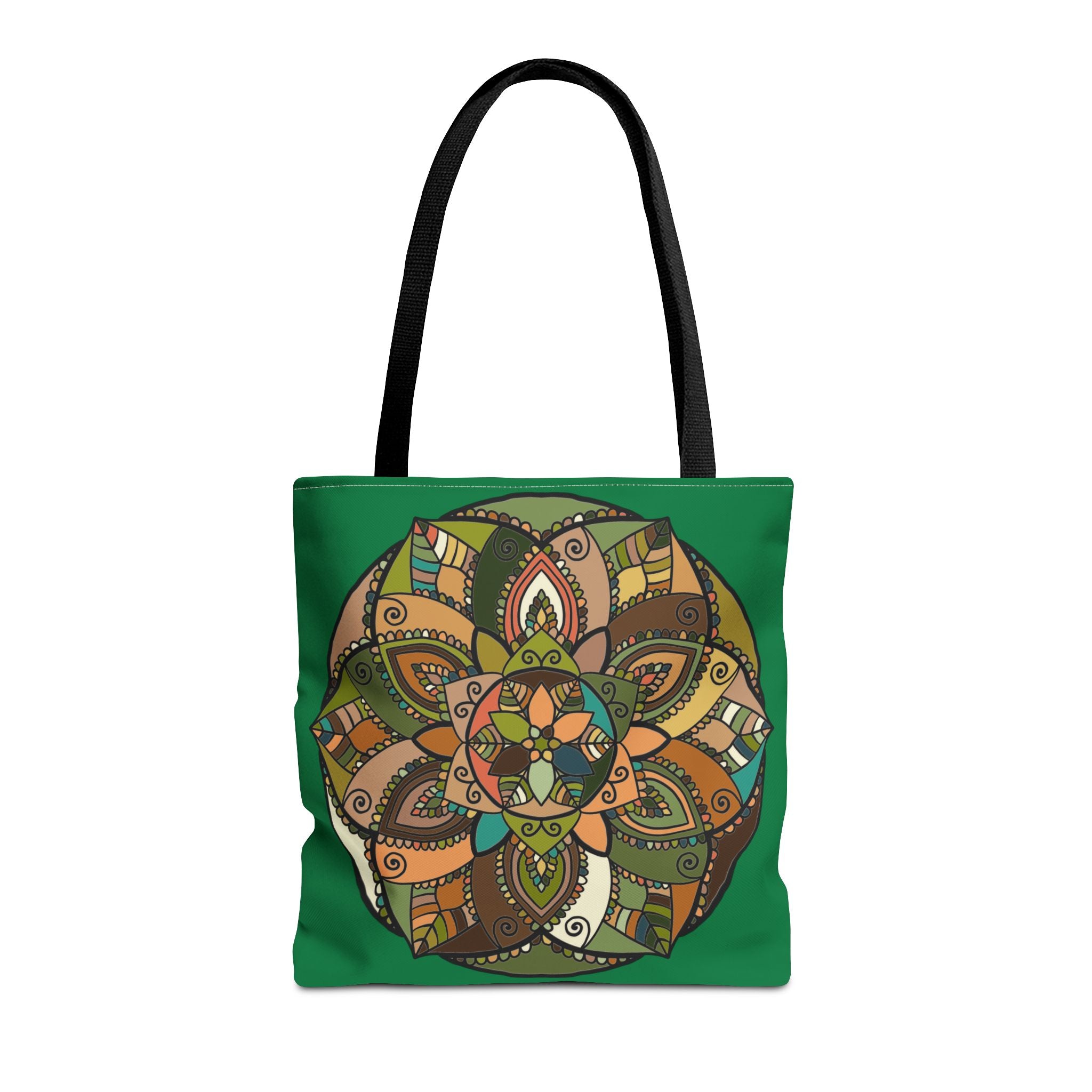 Boho Mandala Tote Bag — Green Floral Pattern AOP Shopper
