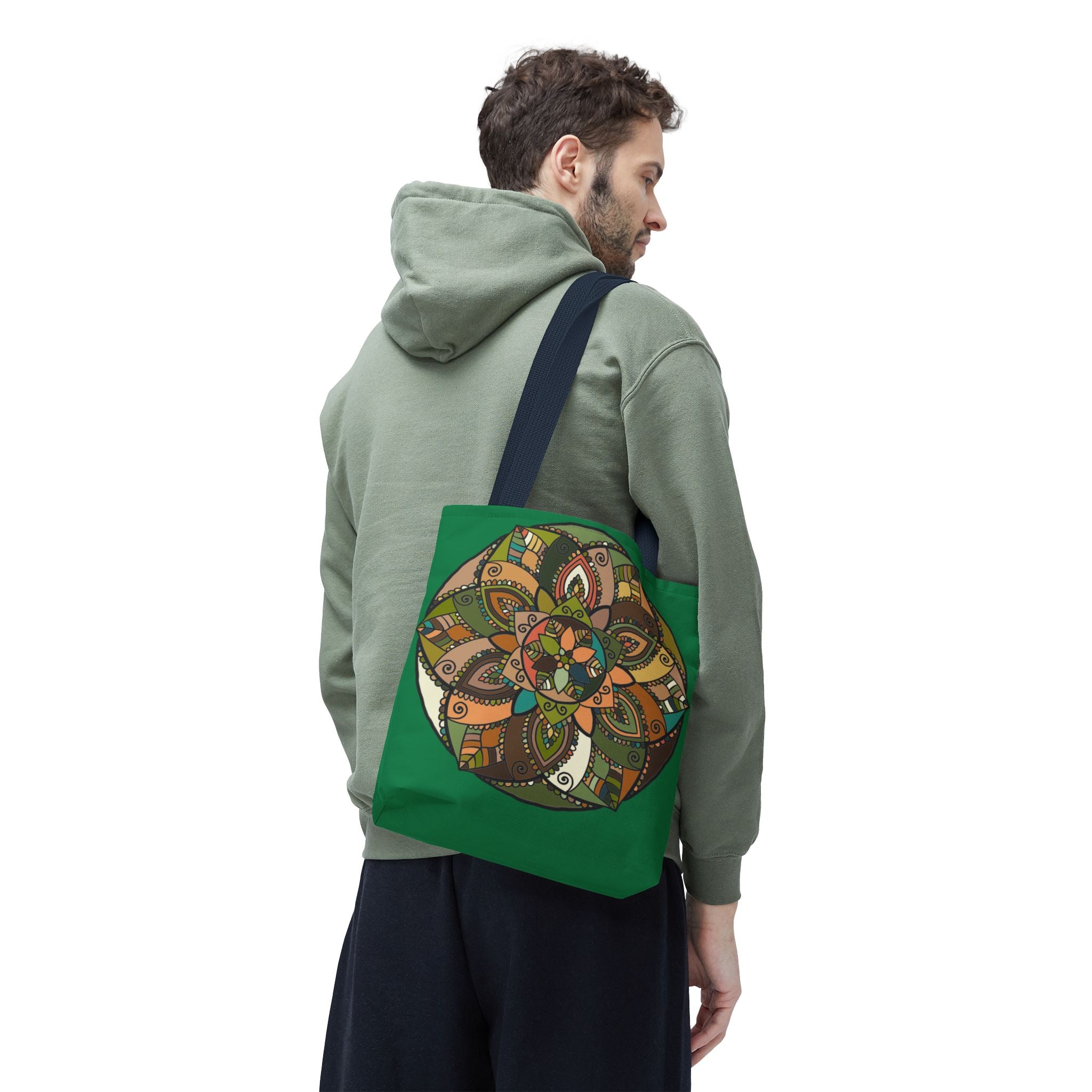 Boho Mandala Tote Bag — Green Floral Pattern AOP Shopper