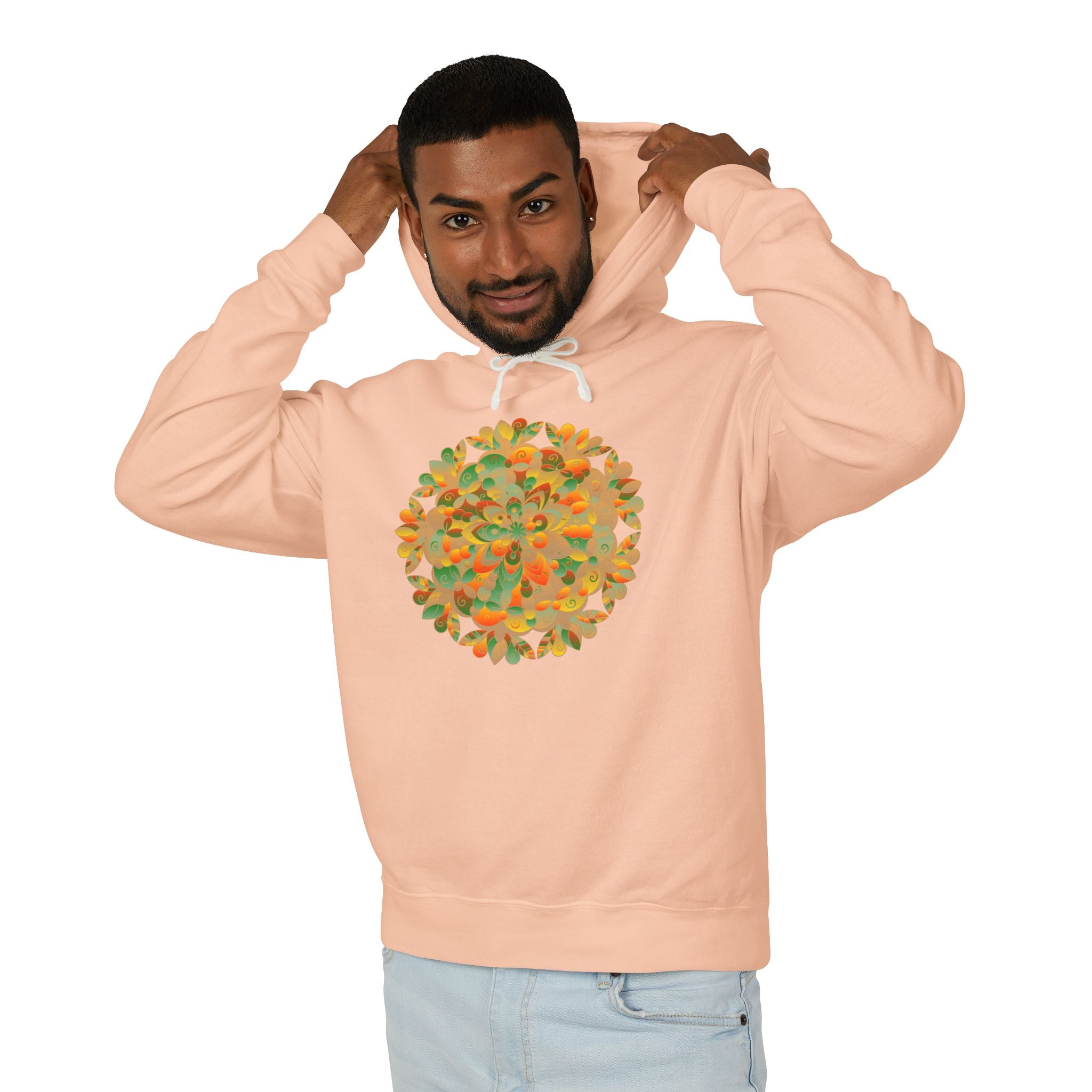 Vibrant Floral Mandala Unisex Lightweight Hoodie