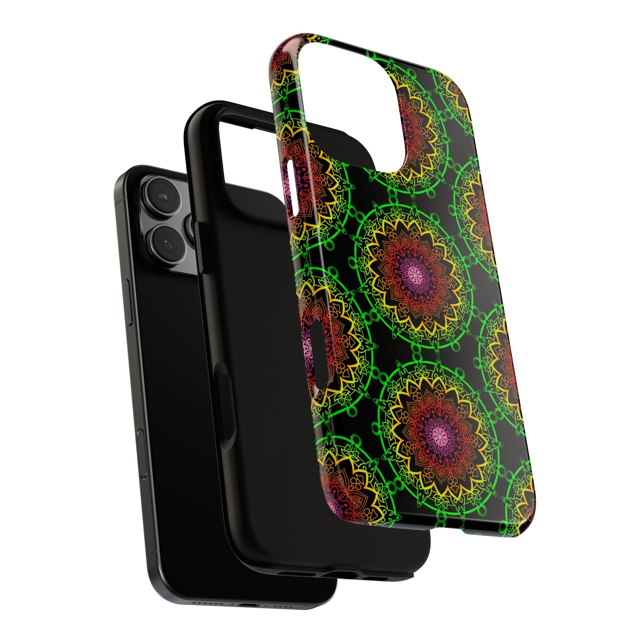 Custodia per telefono con mandala artistica, motivi audaci e stile moderno
