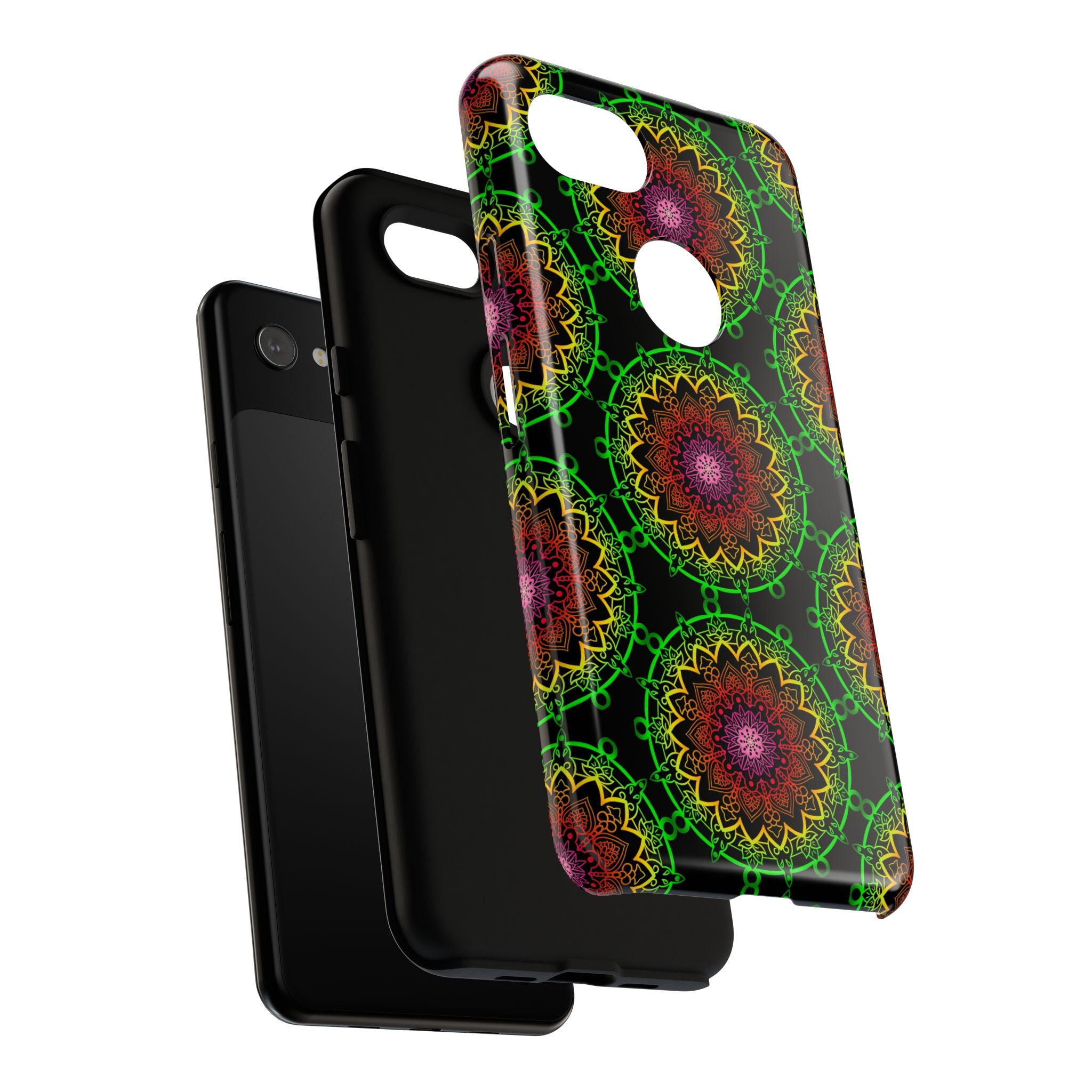 Custodia per telefono con mandala artistica, motivi audaci e stile moderno