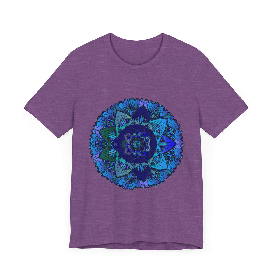Dark Blue and Green Mandala T-Shirt featuring intricate spiritual art design