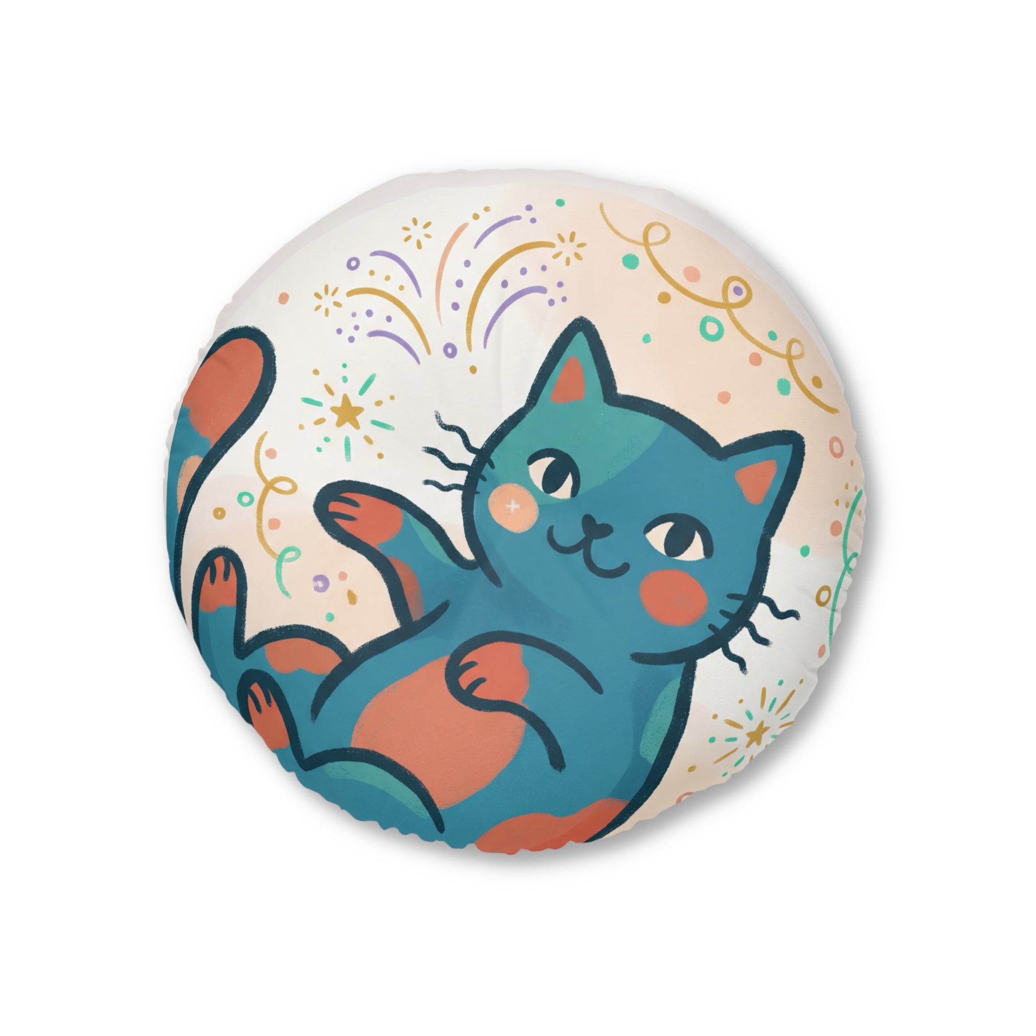 Gemütliches Boho-Neujahrs-Katzen-Bodenkissen