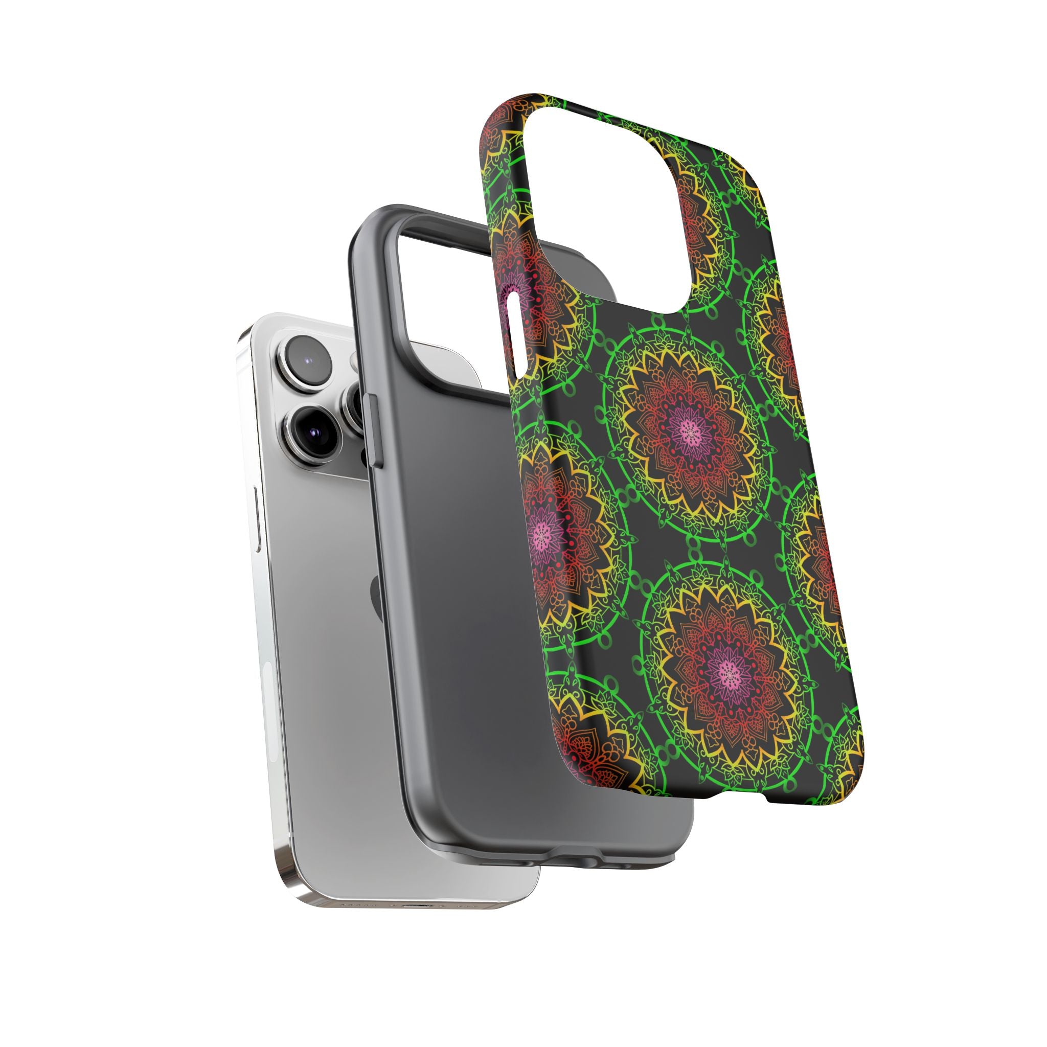 Custodia per telefono con mandala artistica, motivi audaci e stile moderno