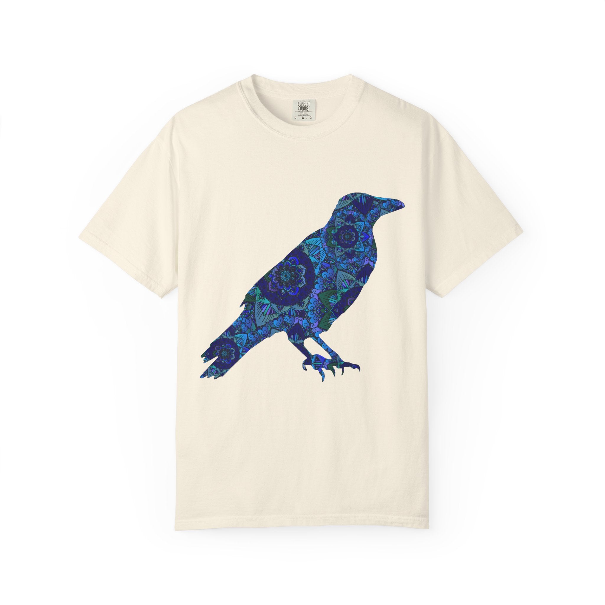 Maglietta con stampa corvo mandala blu — Maglietta grafica con corvo Inner Protection