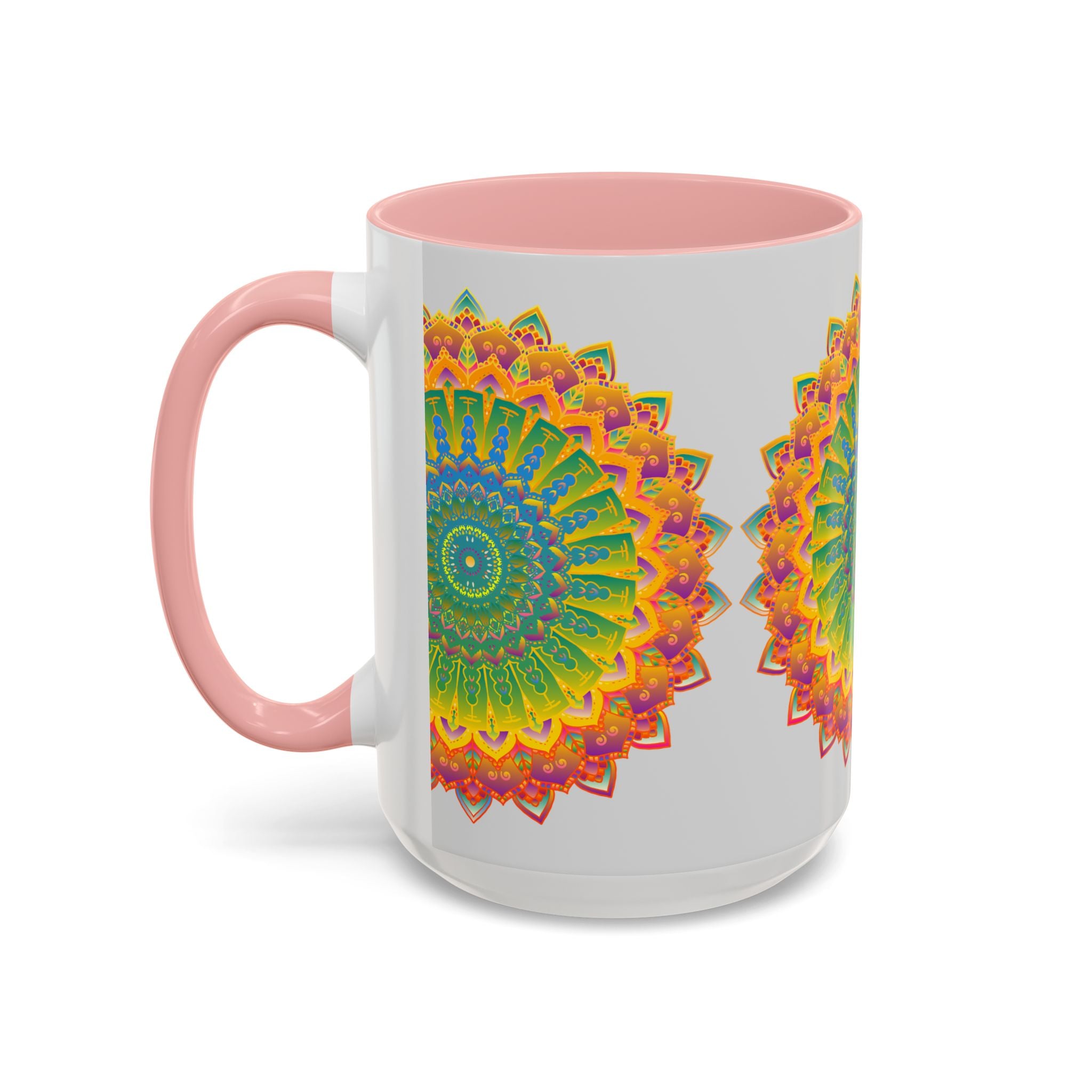 Intricately designed mandala art printed on a premium-quality mug