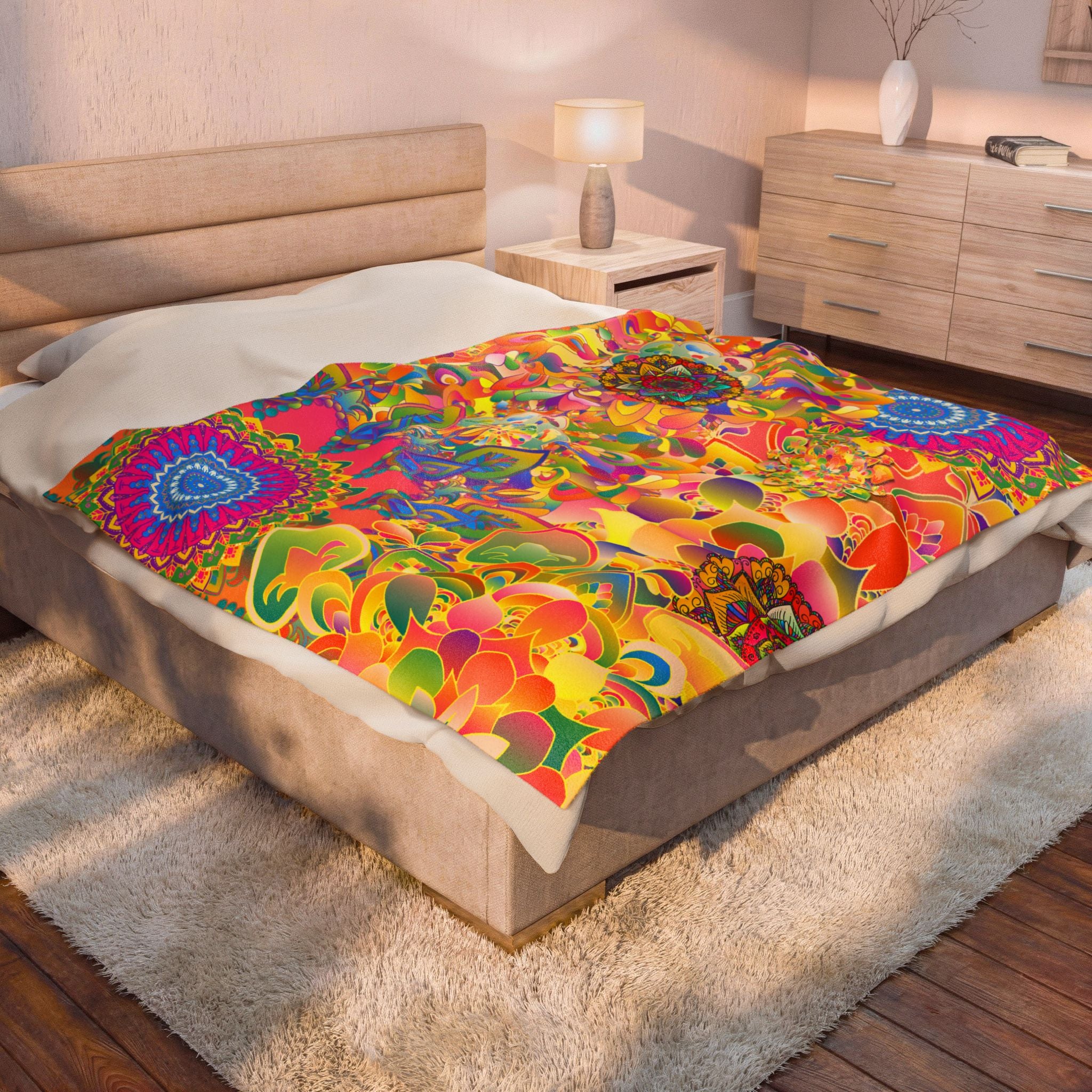 Psychedelic Floral Mandala Plush Blanket