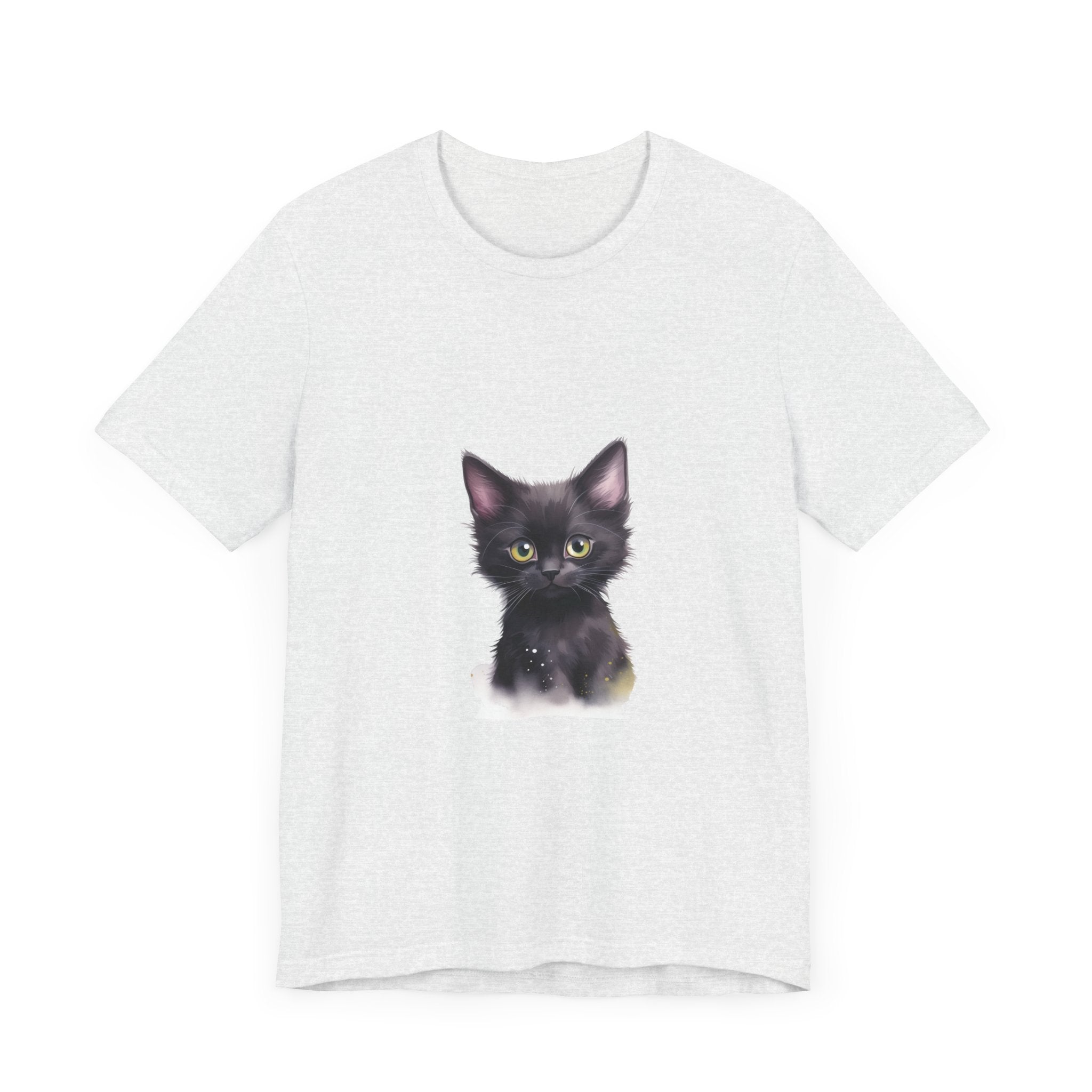 Black cat design on mystical kitten tee, perfect for cat lovers