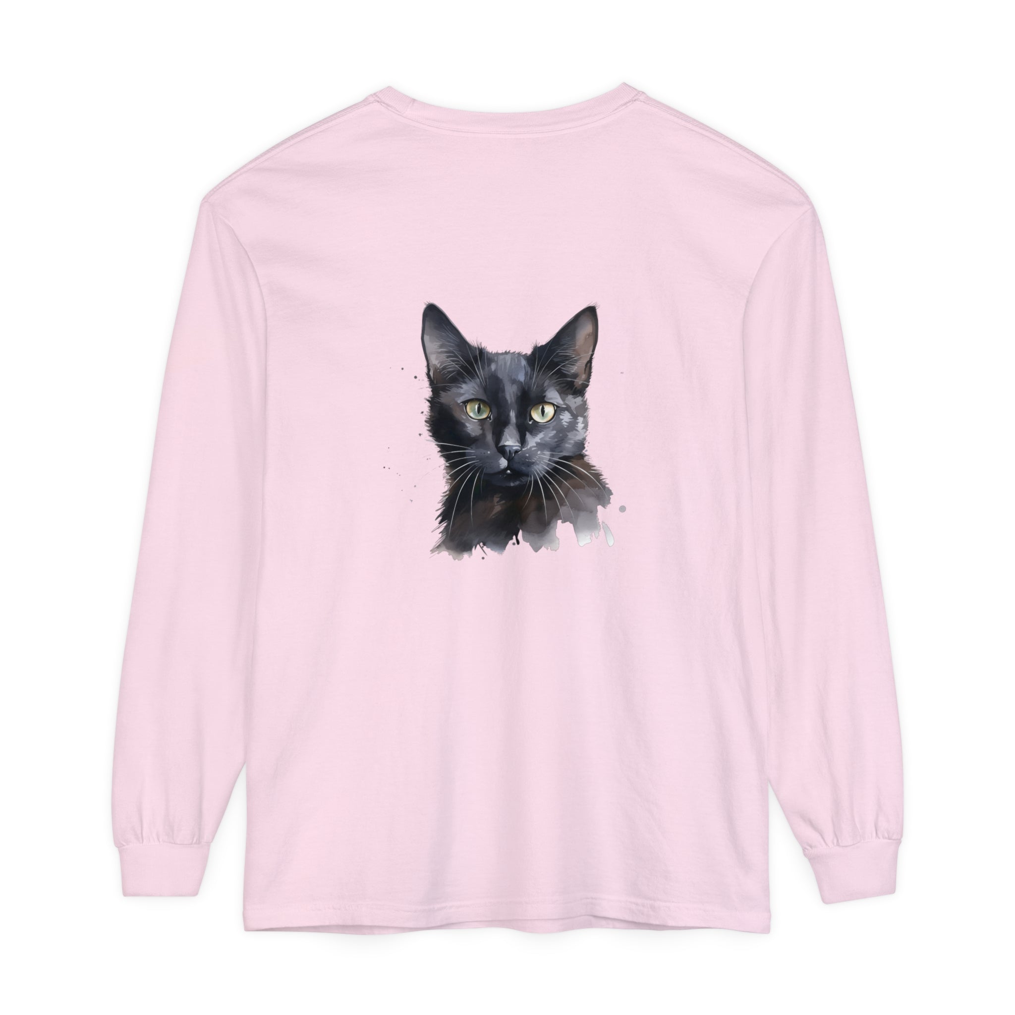 Black Cat Watercolor Mystical Long Sleeve T-Shirt with beautiful watercolor cat design