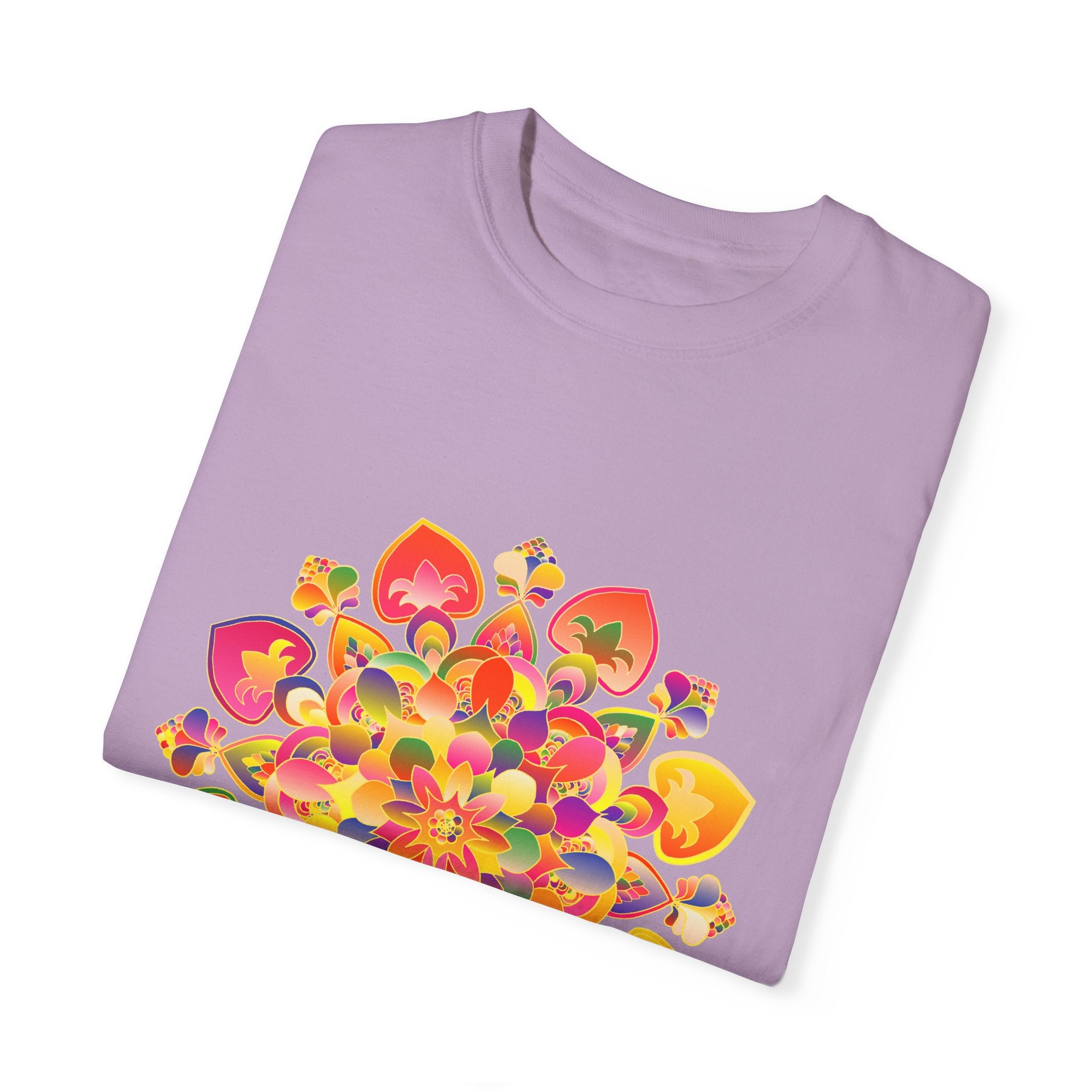 Vibrant Mandala T-Shirt featuring a colorful and eye-catching hand-drawn pattern