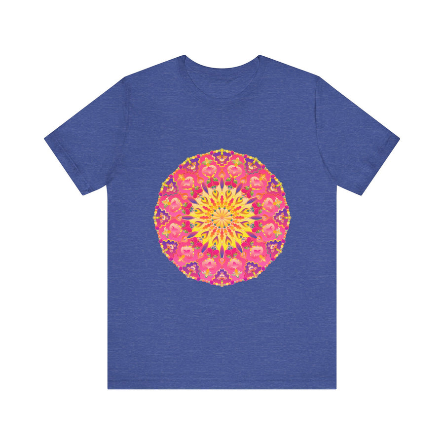 Vibrant, colorful, and symmetrical mandala t-shirt, perfect for adding a pop of color to your wardrobe