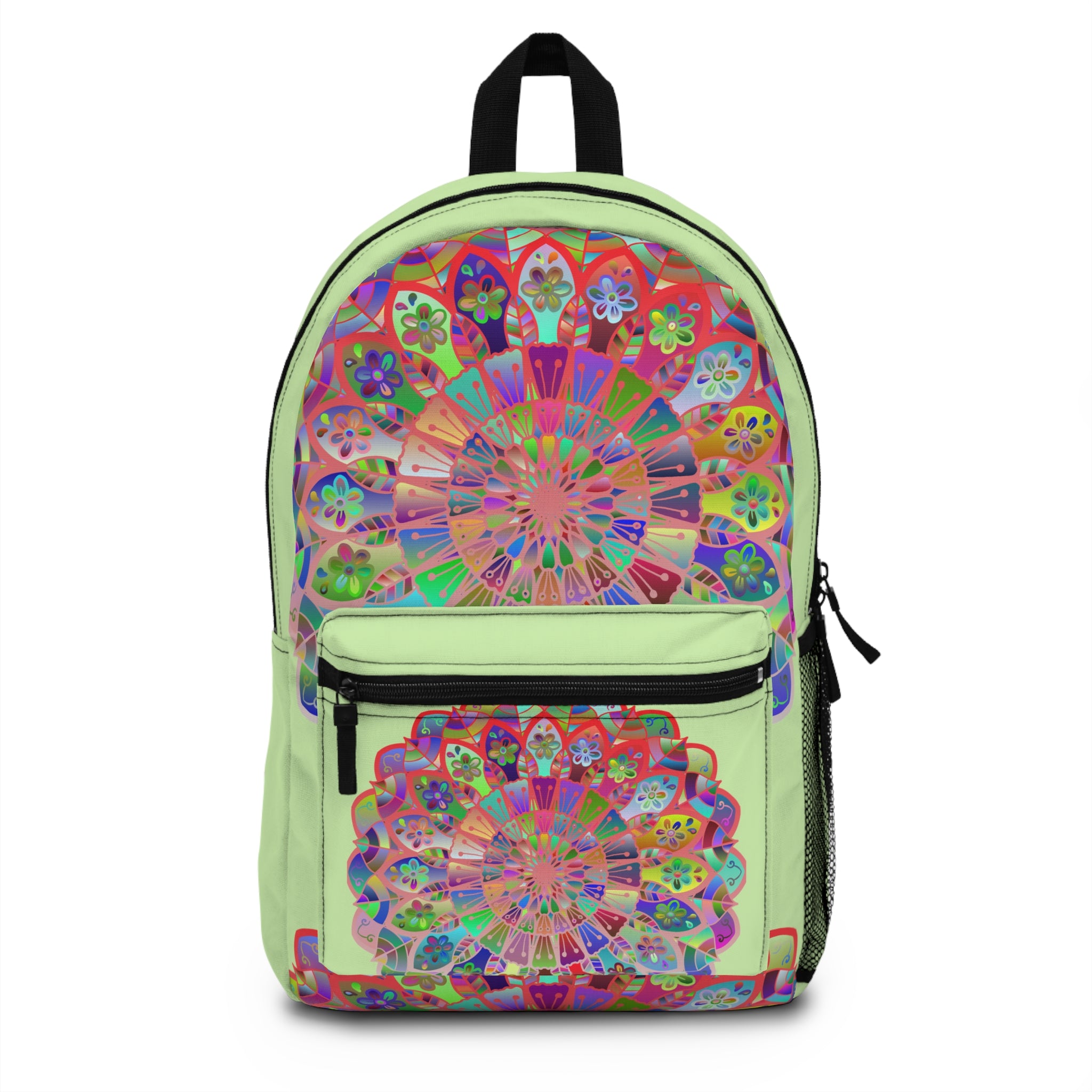 Zaino con motivo mandala in verde tenue con tocco creativo