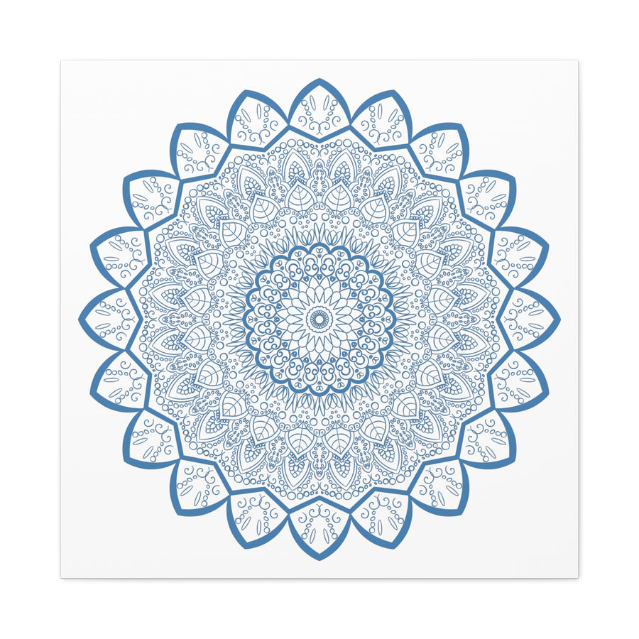 Handmade Mandala Art in Steel Blue with Intricate Design on Canvas