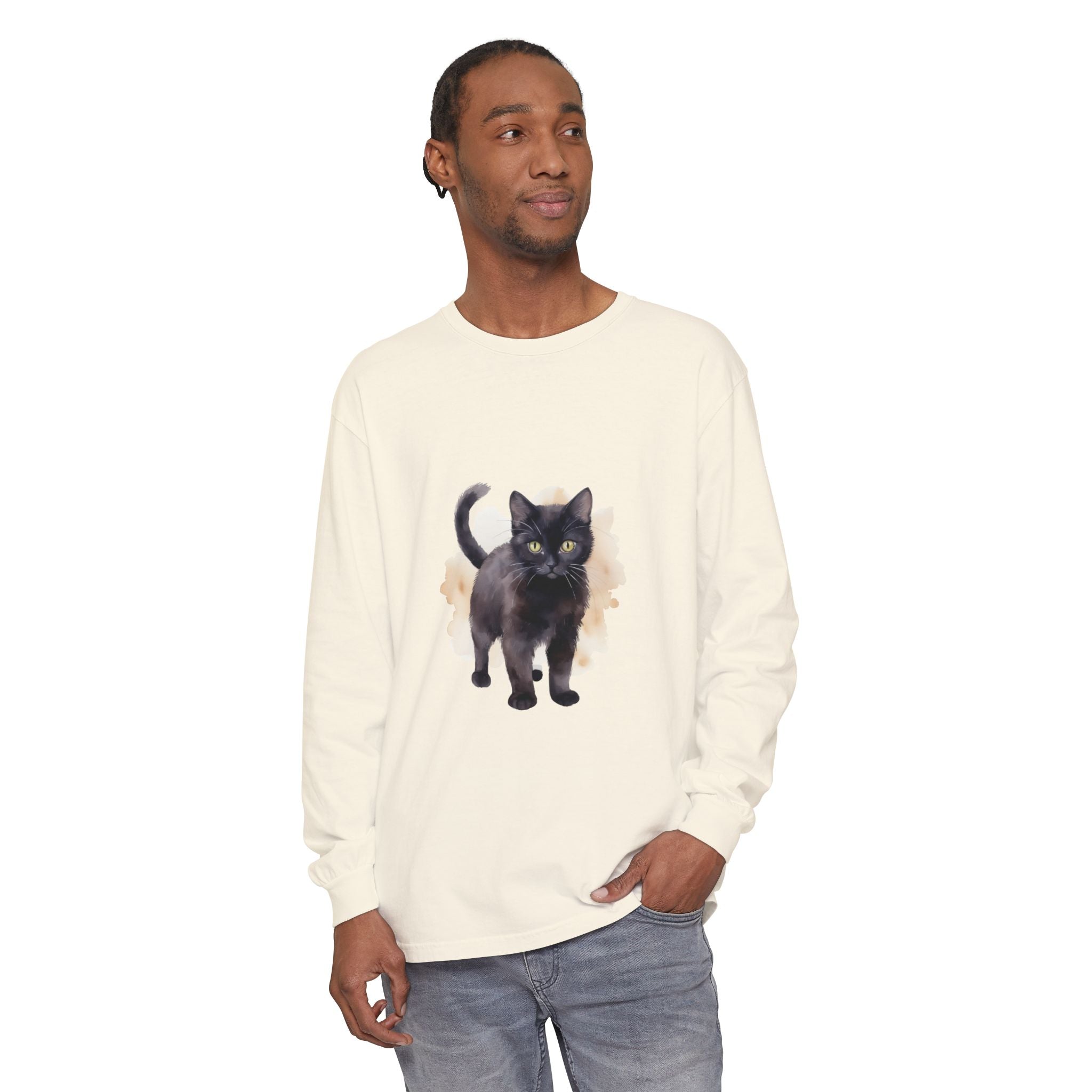 Full Sleeve Tee | Black Cat Watercolor - Unisex