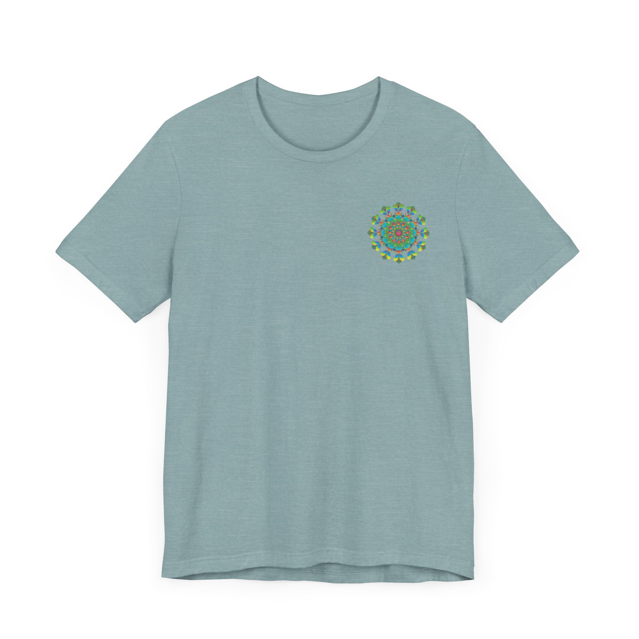Colorful and intricate mandala design on a t-shirt, radiating spiritual vibes