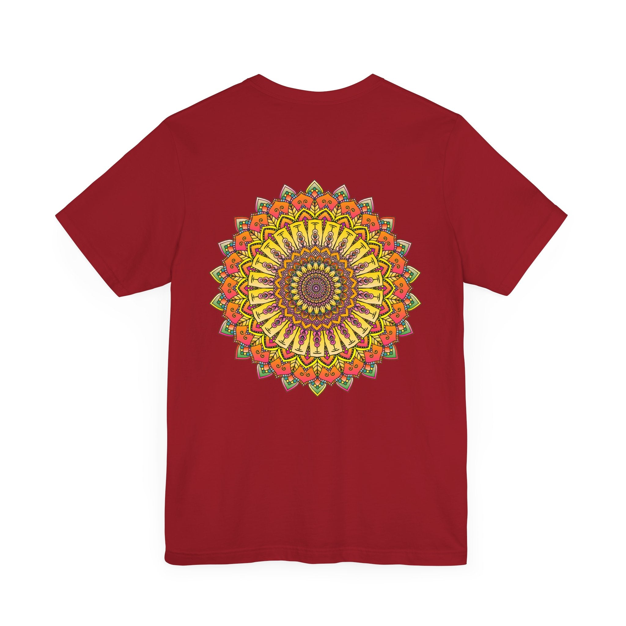 Colorful mandala tee conveying a message of peace and harmony