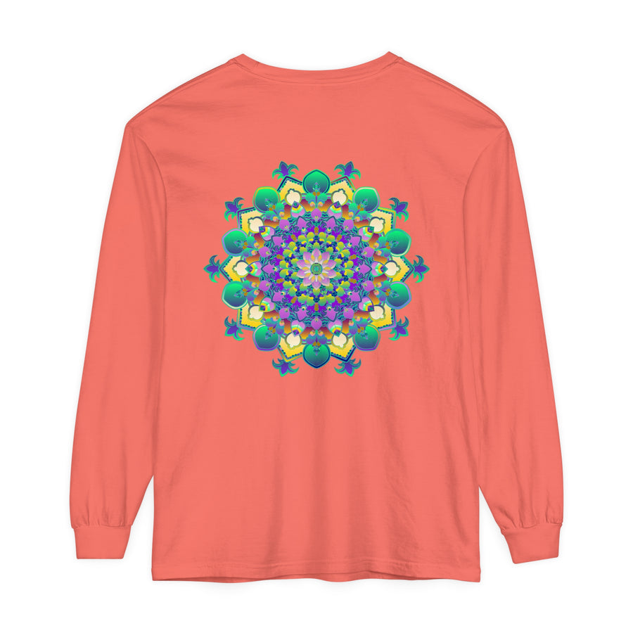 Colorful and detailed long sleeve T-shirt featuring an intricate mandala design