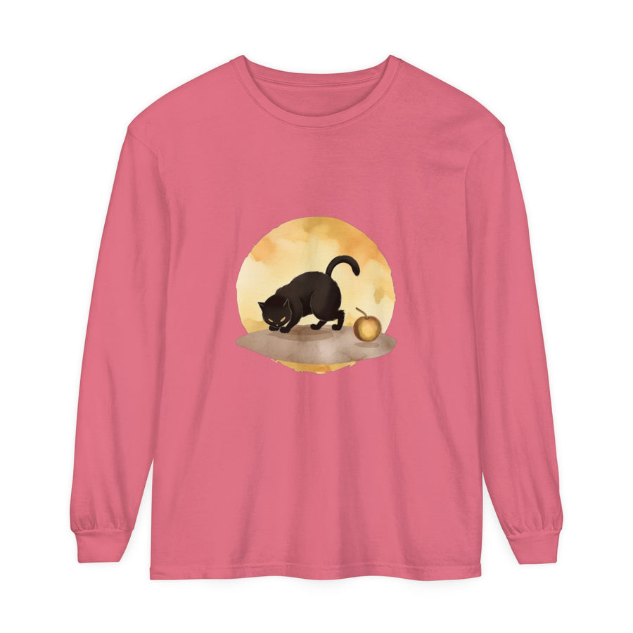 Black Cat Moonlit Mystery T-Shirt with Witch and Broom
