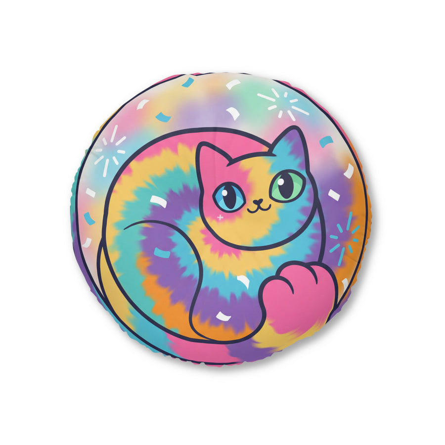 Cuscino da pavimento a forma di gatto tie-dye — Abbraccio di baffi per il nuovo anno