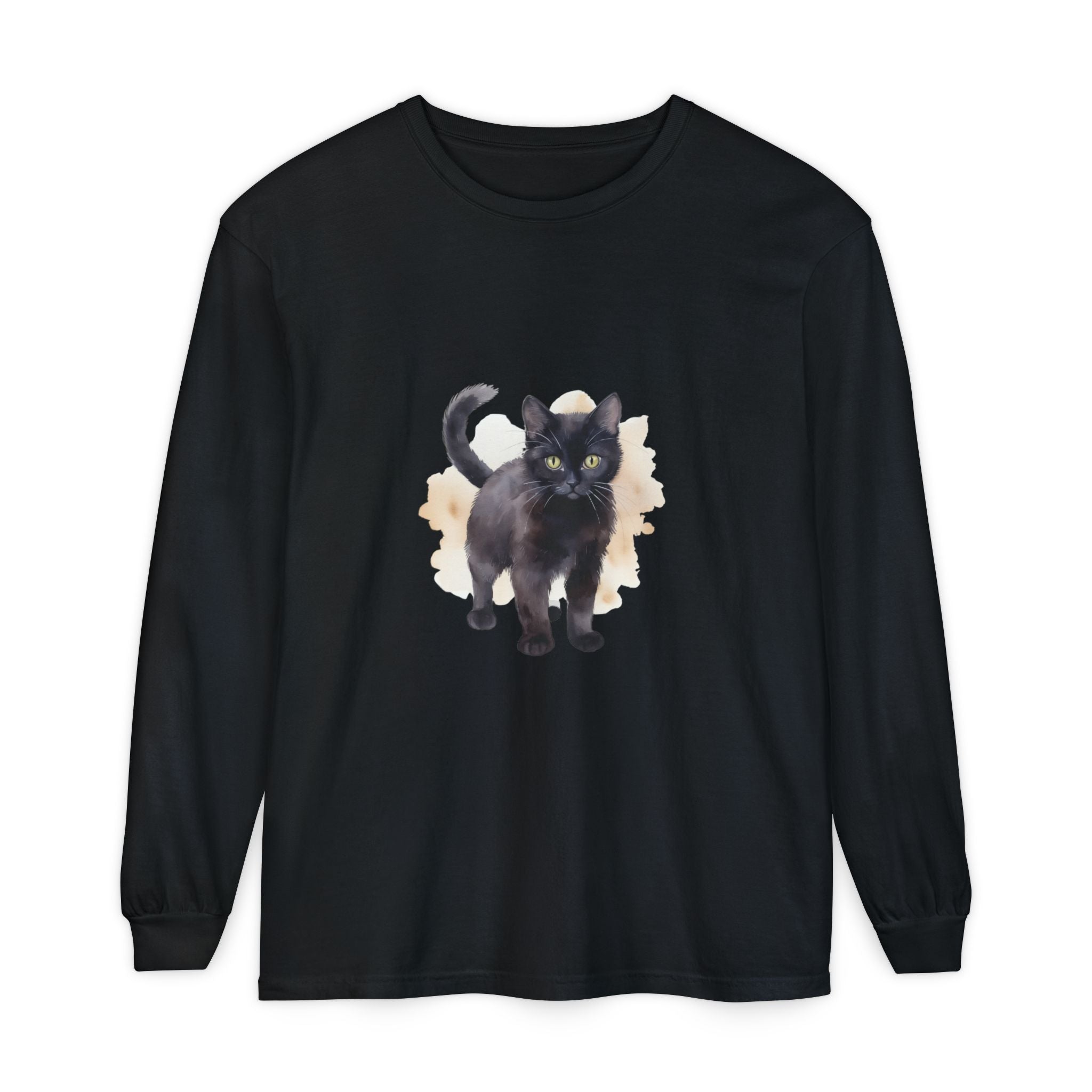 Full Sleeve Tee | Black Cat Watercolor - Unisex