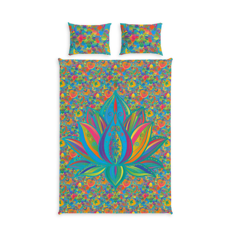 Lotus Bloom Cotton Bed Set – Vibrant Boho Floral Duvet Cover