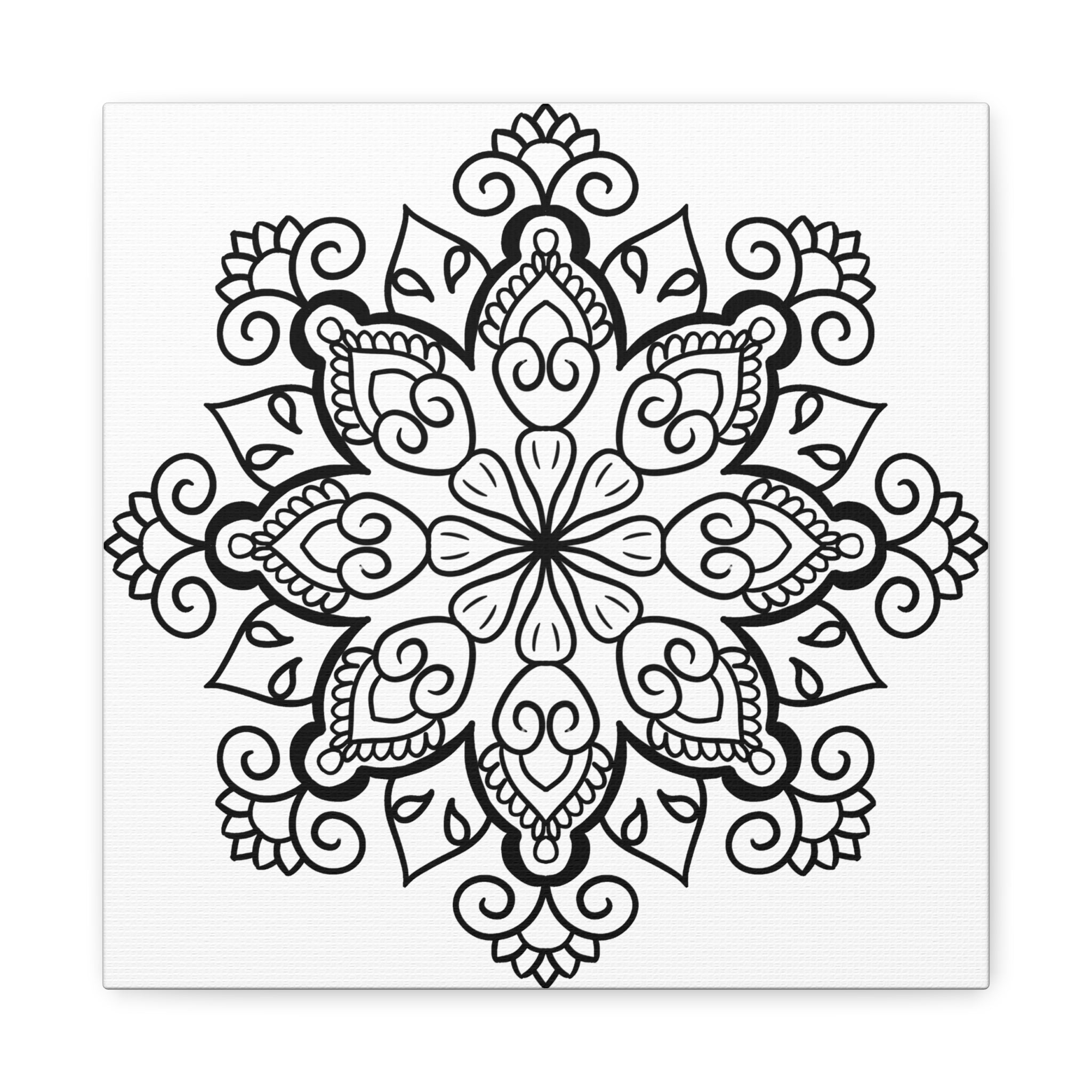 Handmade Black & White Mandala Art on 125 Matte Canvas, Stretched for Wall Display