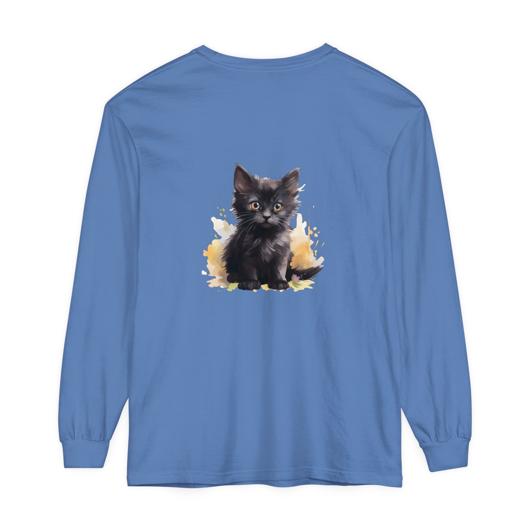 Black Kitten Watercolor Splash T-Shirt with adorable kitten design and vibrant watercolor splash print, perfect for cat lovers and animal enthusiasts