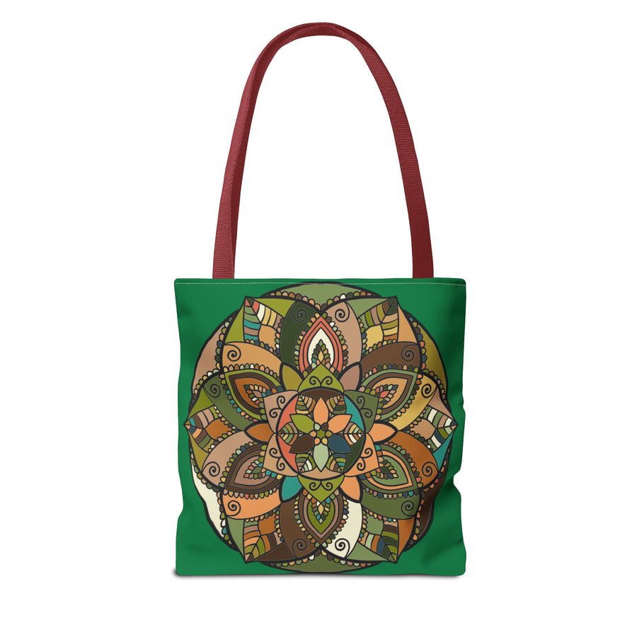Boho Mandala Tote Bag — Green Floral Pattern AOP Shopper