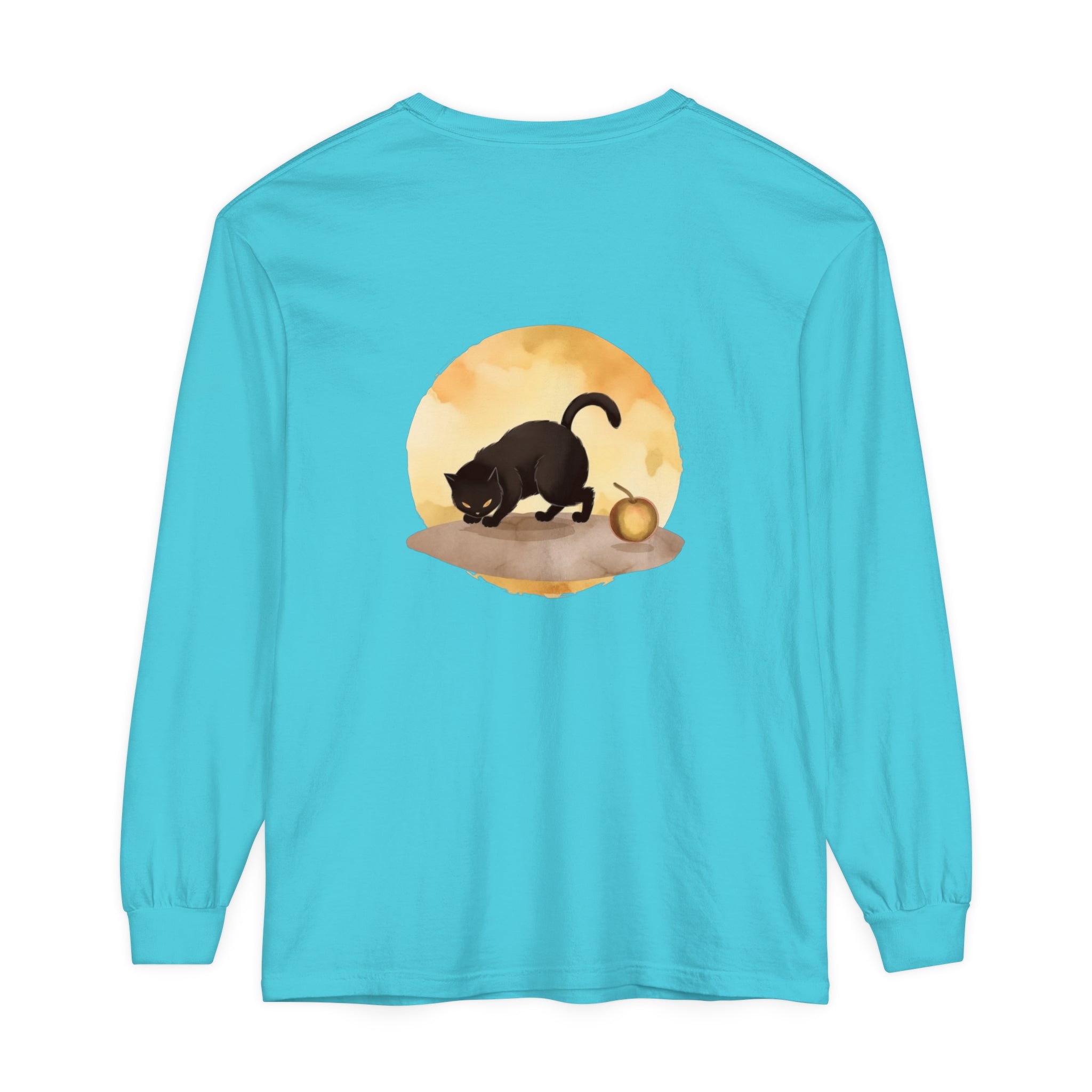 Person wearing the Black Cat Moonlit Mystery T-Shirt with a mysterious and magical vibe