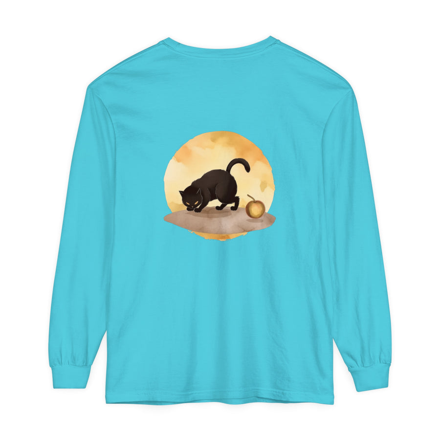 Person wearing the Black Cat Moonlit Mystery T-Shirt with a mysterious and magical vibe