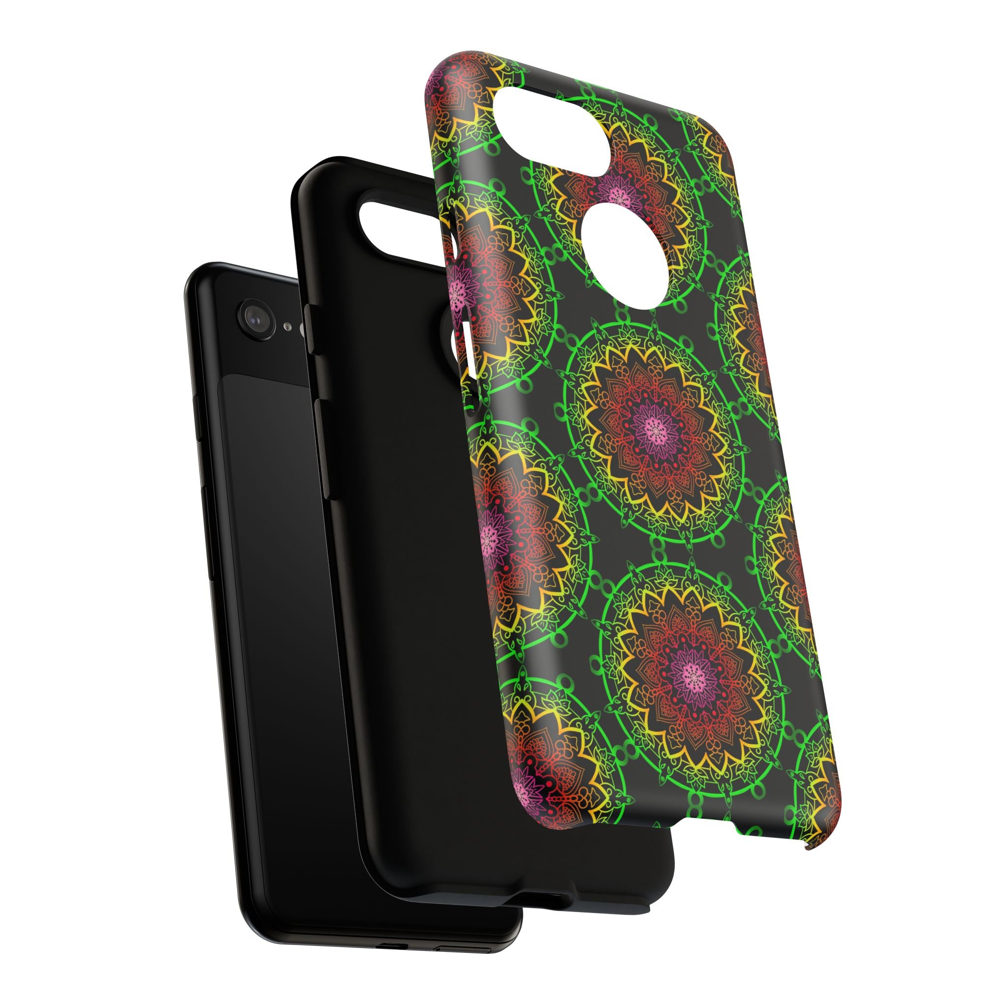 Custodia per telefono con mandala artistica, motivi audaci e stile moderno