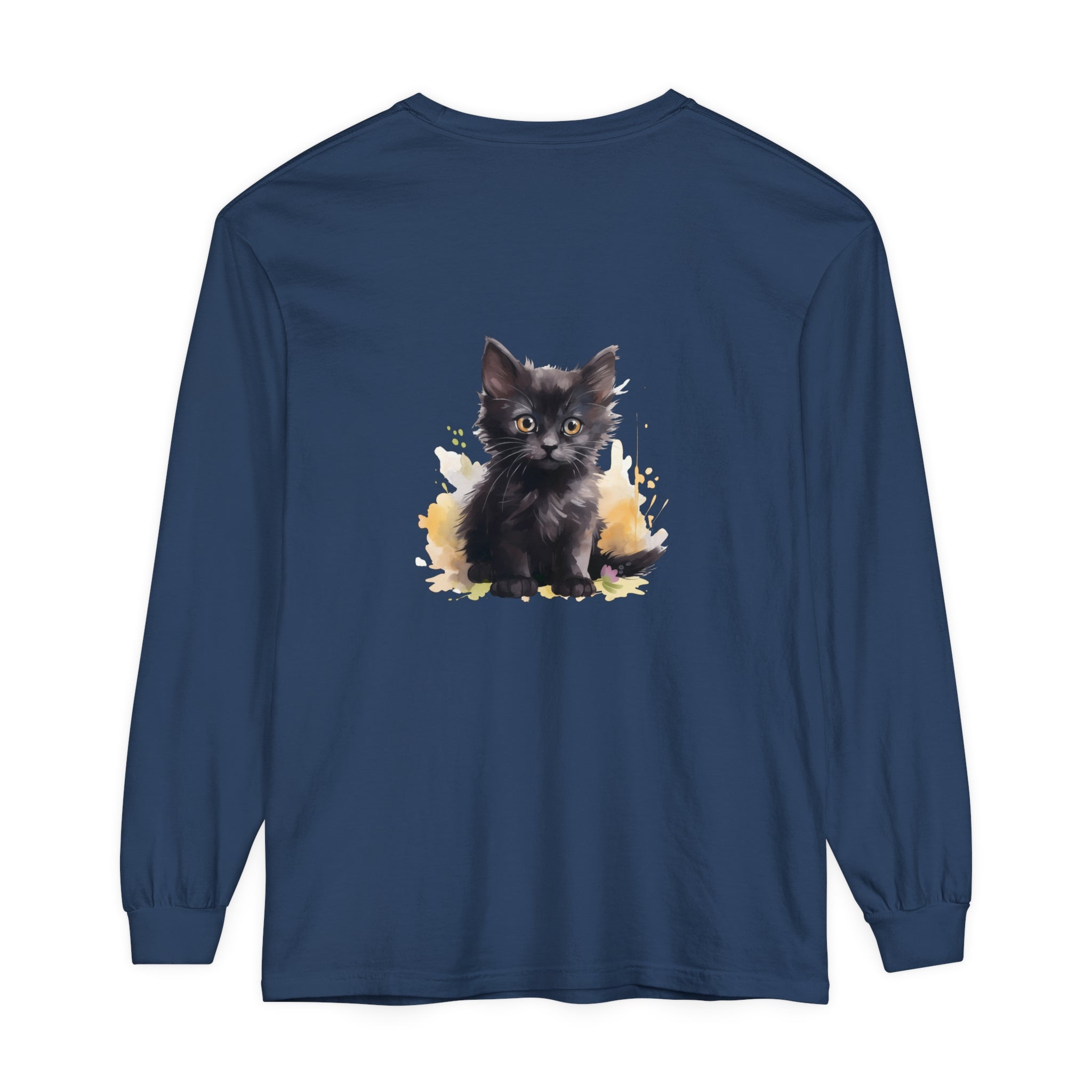 Black Kitten Watercolor Splash T-Shirt with vibrant and playful design