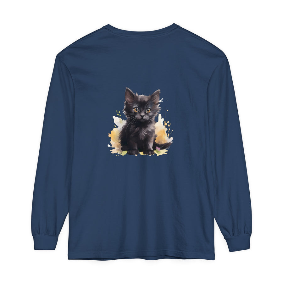 Black Kitten Watercolor Splash T-Shirt with vibrant and playful design