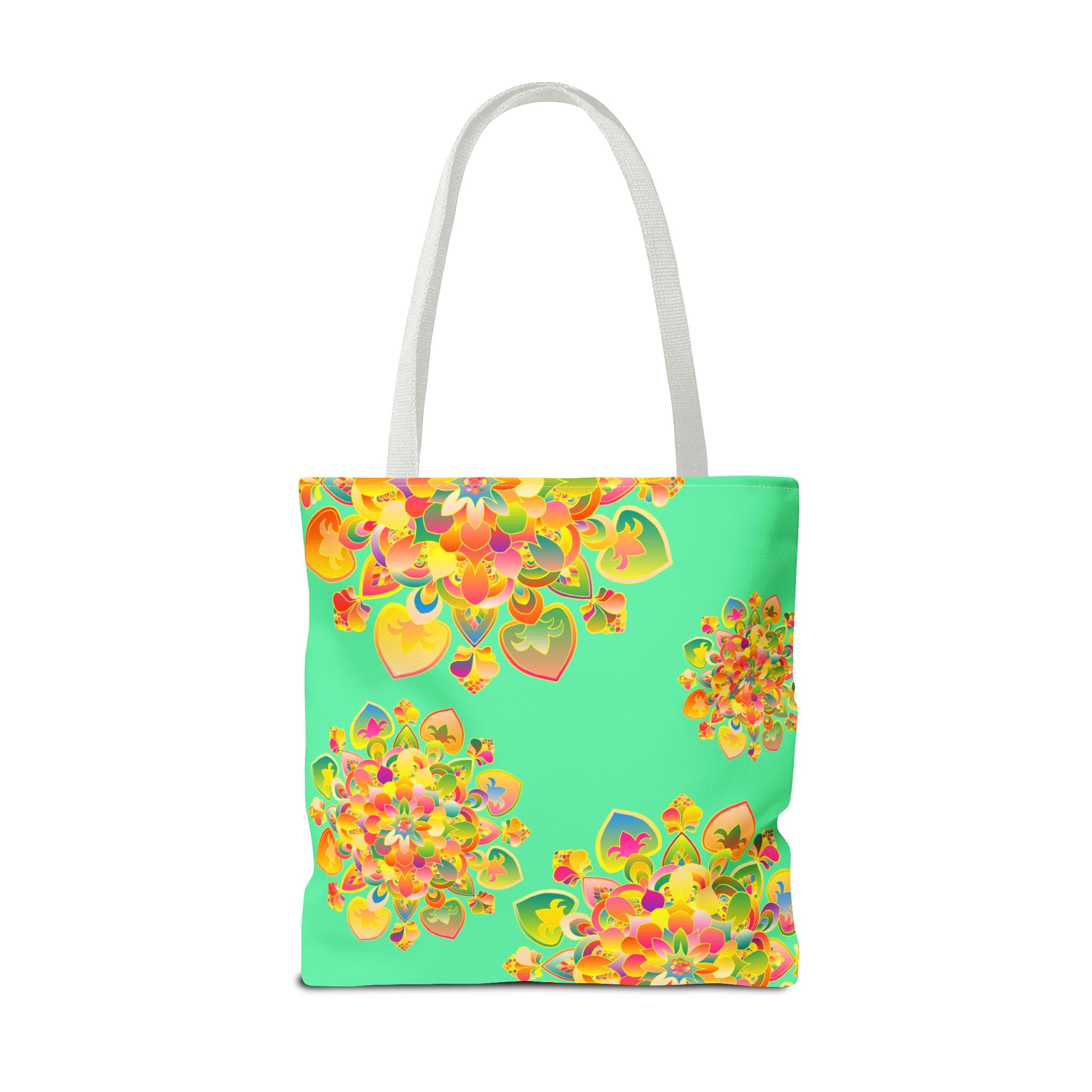 Floral Mandala Tote Bag — Bright Tropical Green All-Over Print