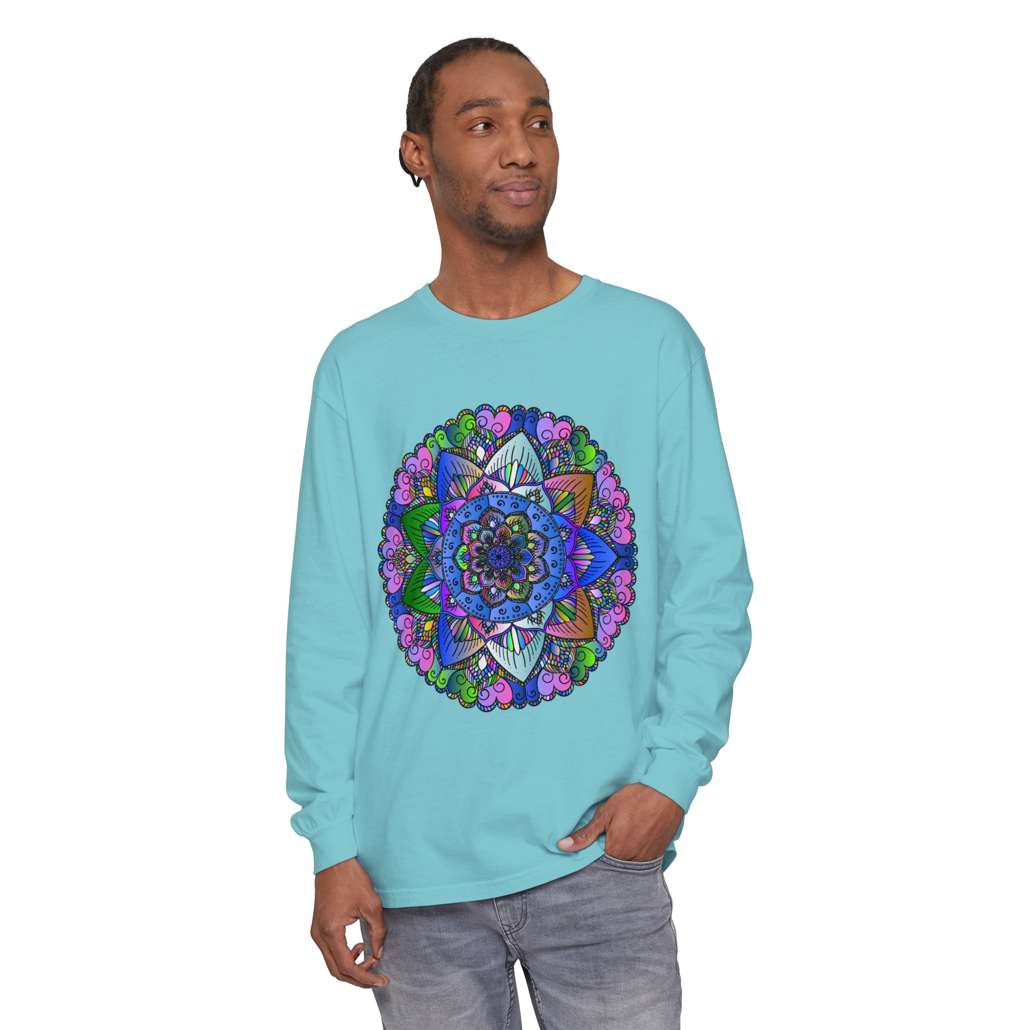 Intricate and Colorful Mandala Graphic on Unisex Long Sleeve T-Shirt