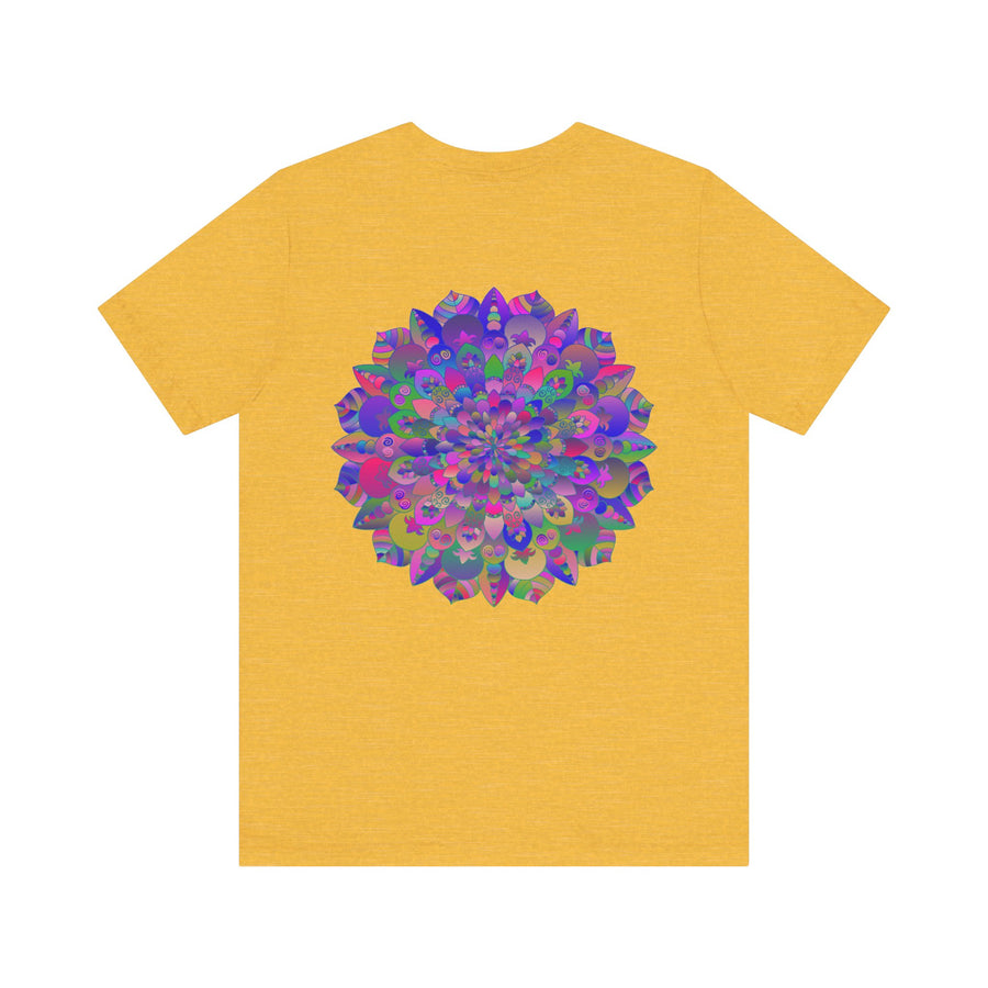 A vibrant mandala tee featuring intricate designs symbolizing spiritual peace and harmony, perfect for those seeking inner tranquility and balance