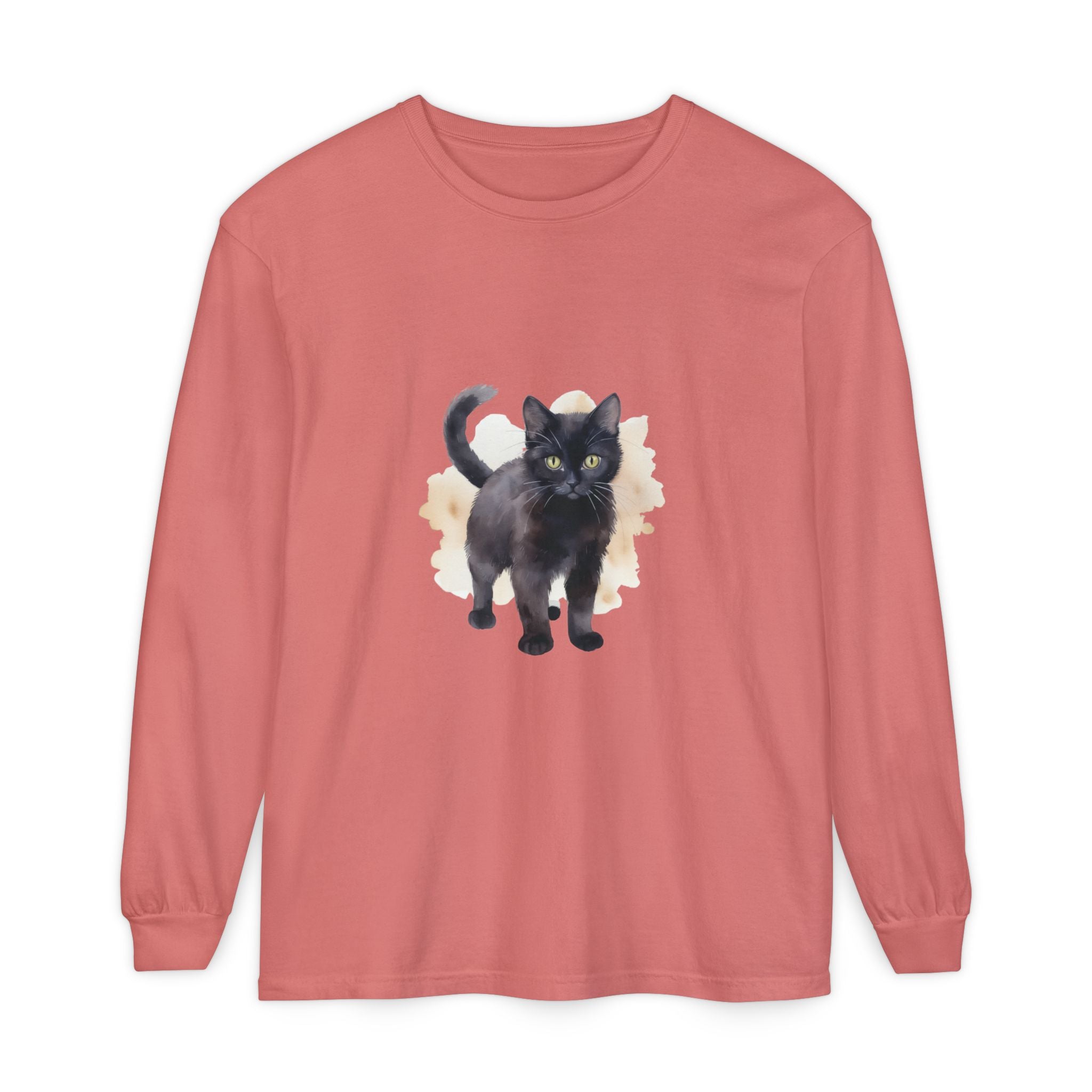 Full Sleeve Tee | Black Cat Watercolor - Unisex