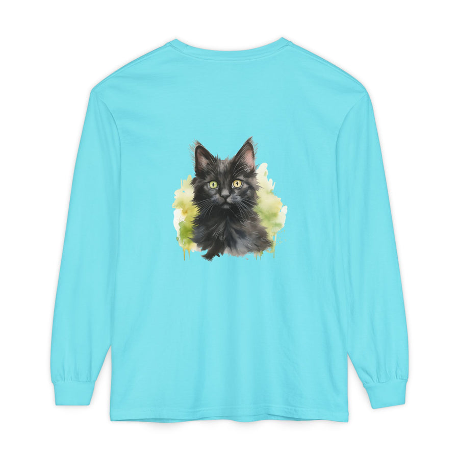 Full Sleeve Tee | Black Kitten Watercolor